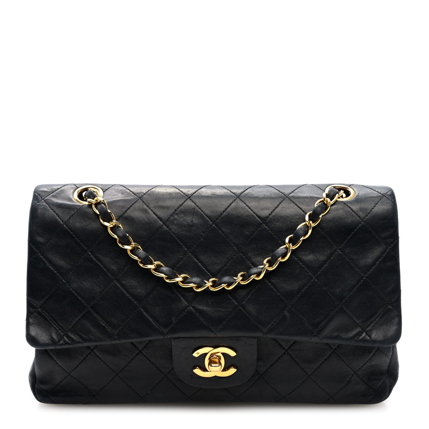 Lambskin Quilted Medium Double Flap Black