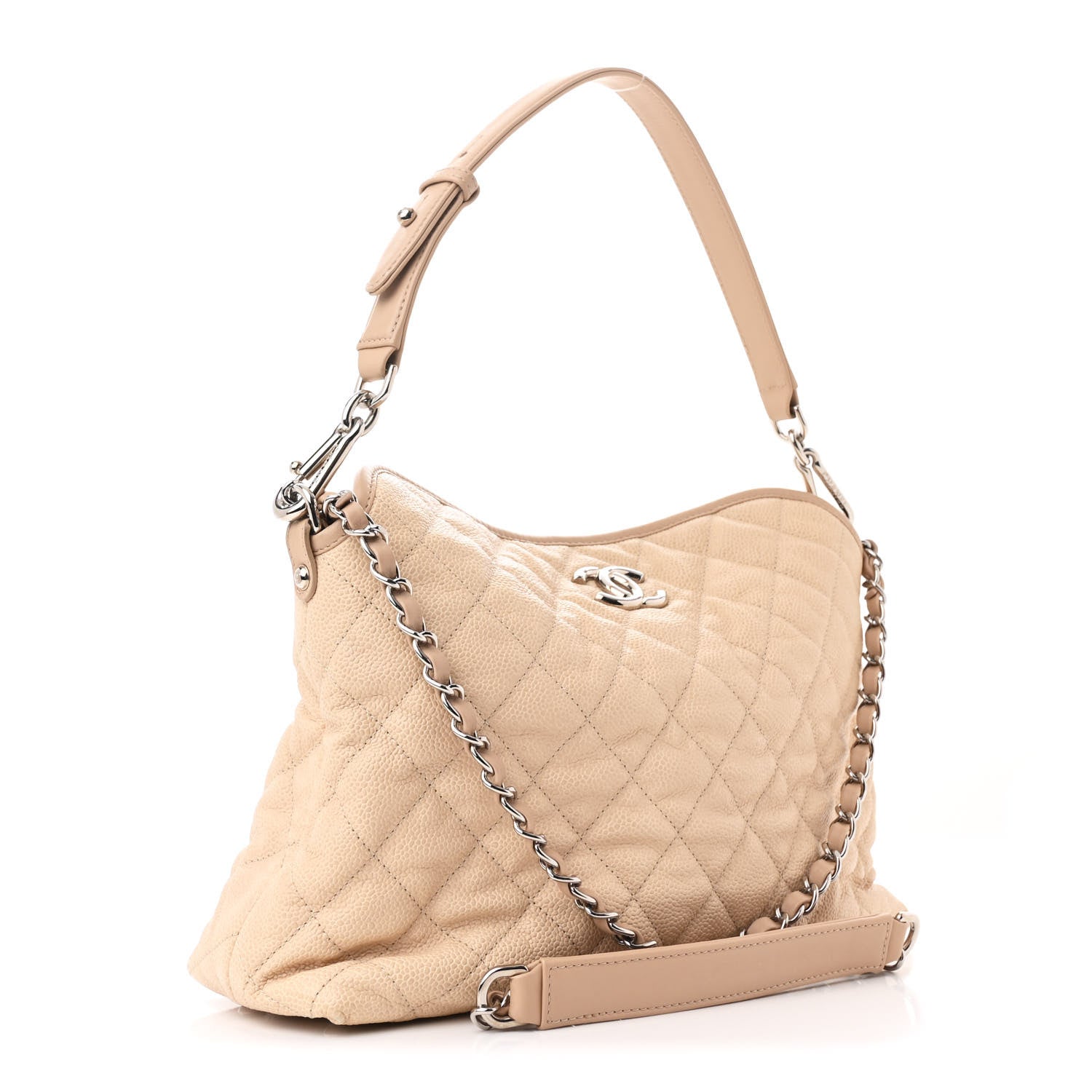 Caviar Quilted French Riviera Hobo Beige