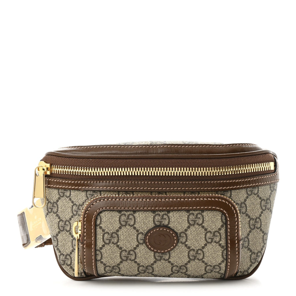 GG Supreme Monogram Textured Calfskin Retro Interlocking G Belt Bag Beige Ebony Brown Sugar