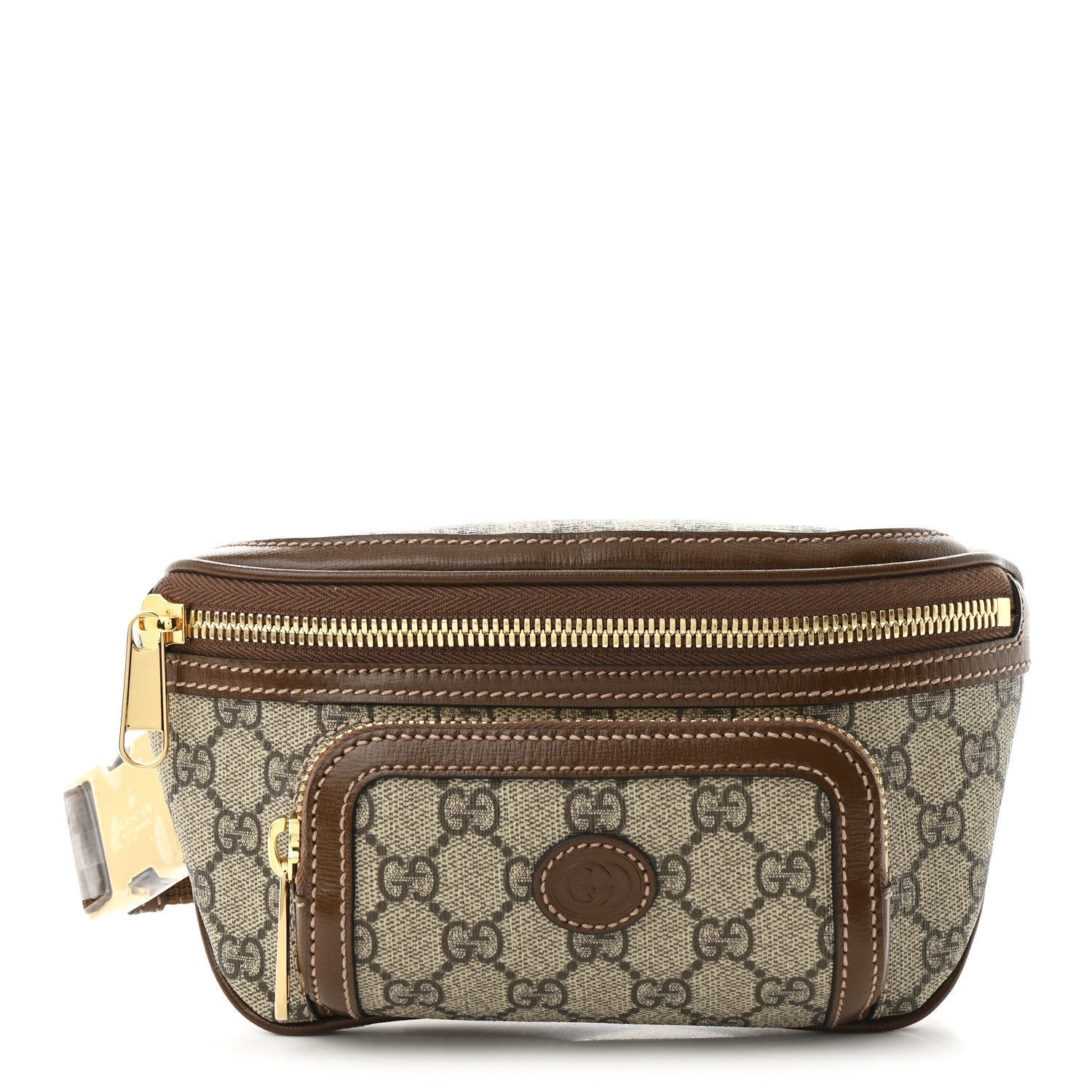 GG Supreme Monogram Textured Calfskin Retro Interlocking G Belt Bag Beige Ebony Brown Sugar