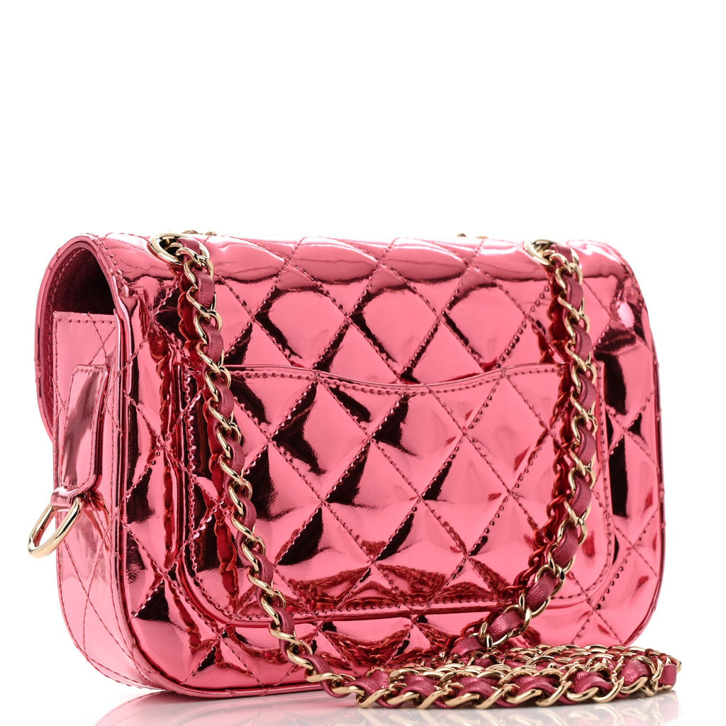 Mirror Calfskin Metallic Lambskin Quilted Hollywood Boulevard Mini Flap With Star Coin Purse Pink