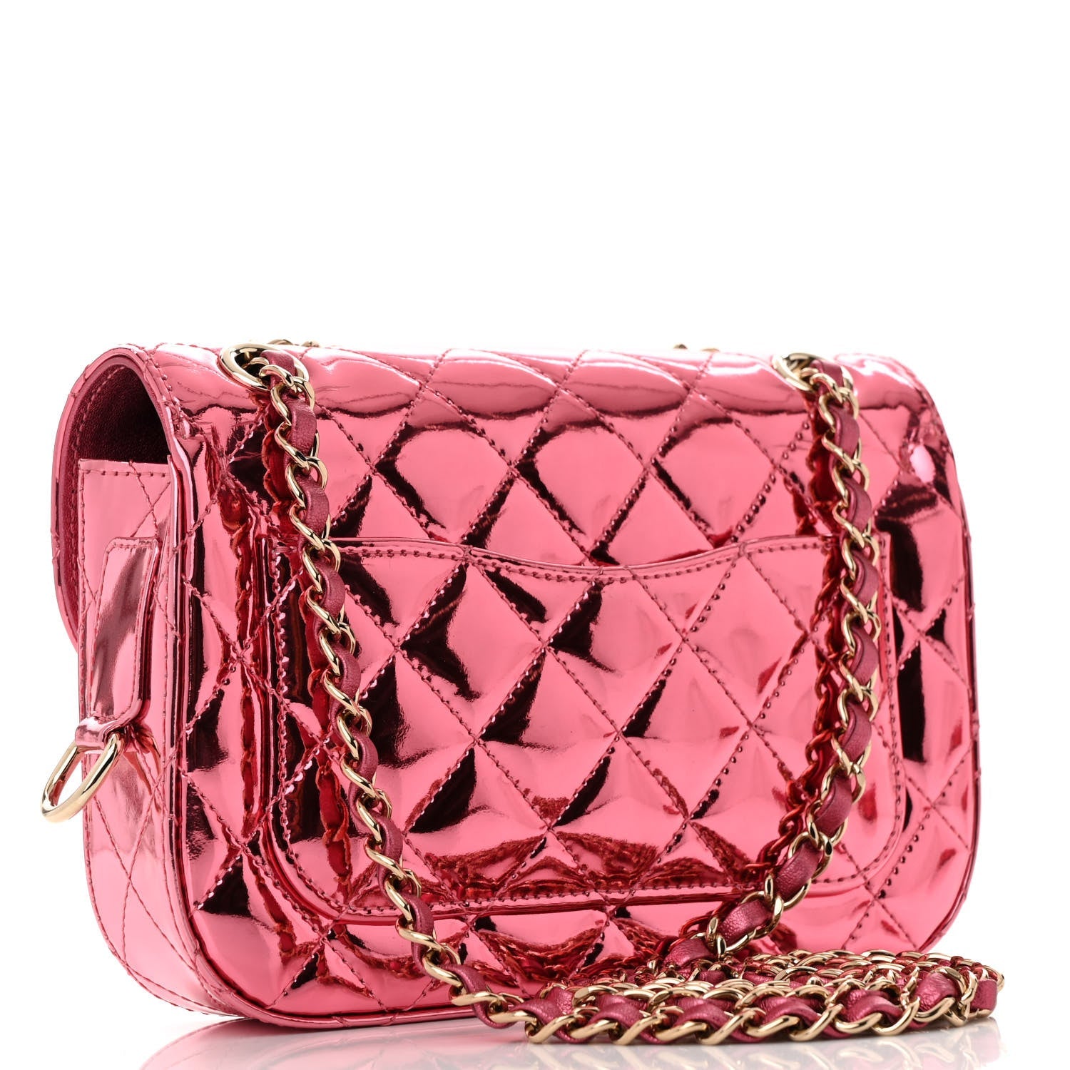 Mirror Calfskin Metallic Lambskin Quilted Hollywood Boulevard Mini Flap With Star Coin Purse Pink