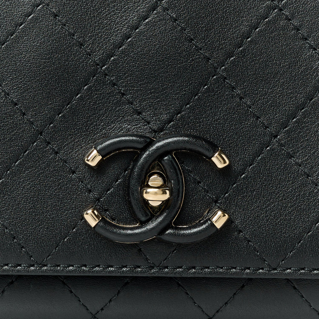 Calfskin Stitched CC Case Flap Bag Black