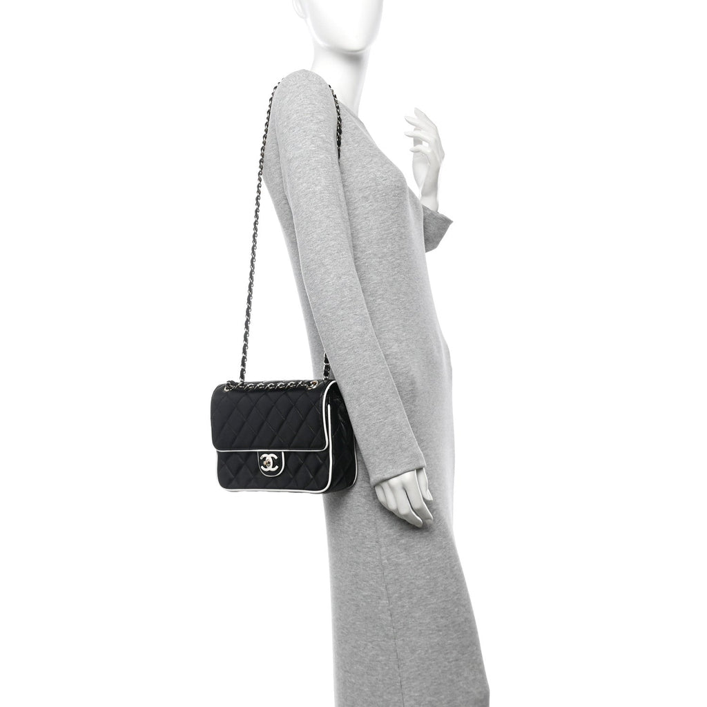 Lambskin Quilted Resin CC Flap Bag Black White