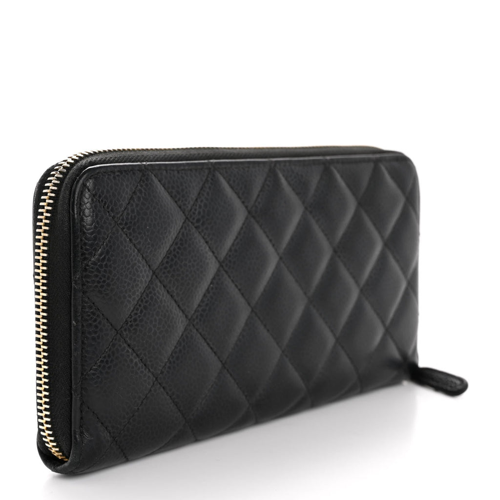 Caviar Quilted Large Gusset Zip Around Wallet Black