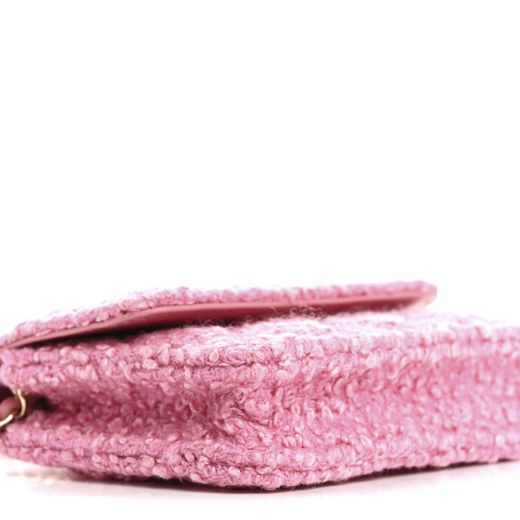 Tweed Quilted Flap Chain Waist Bag Pink