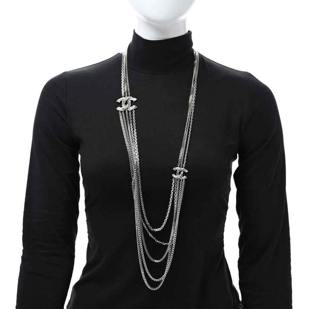 Crystal CC Multi Strand Chain Necklace Silver