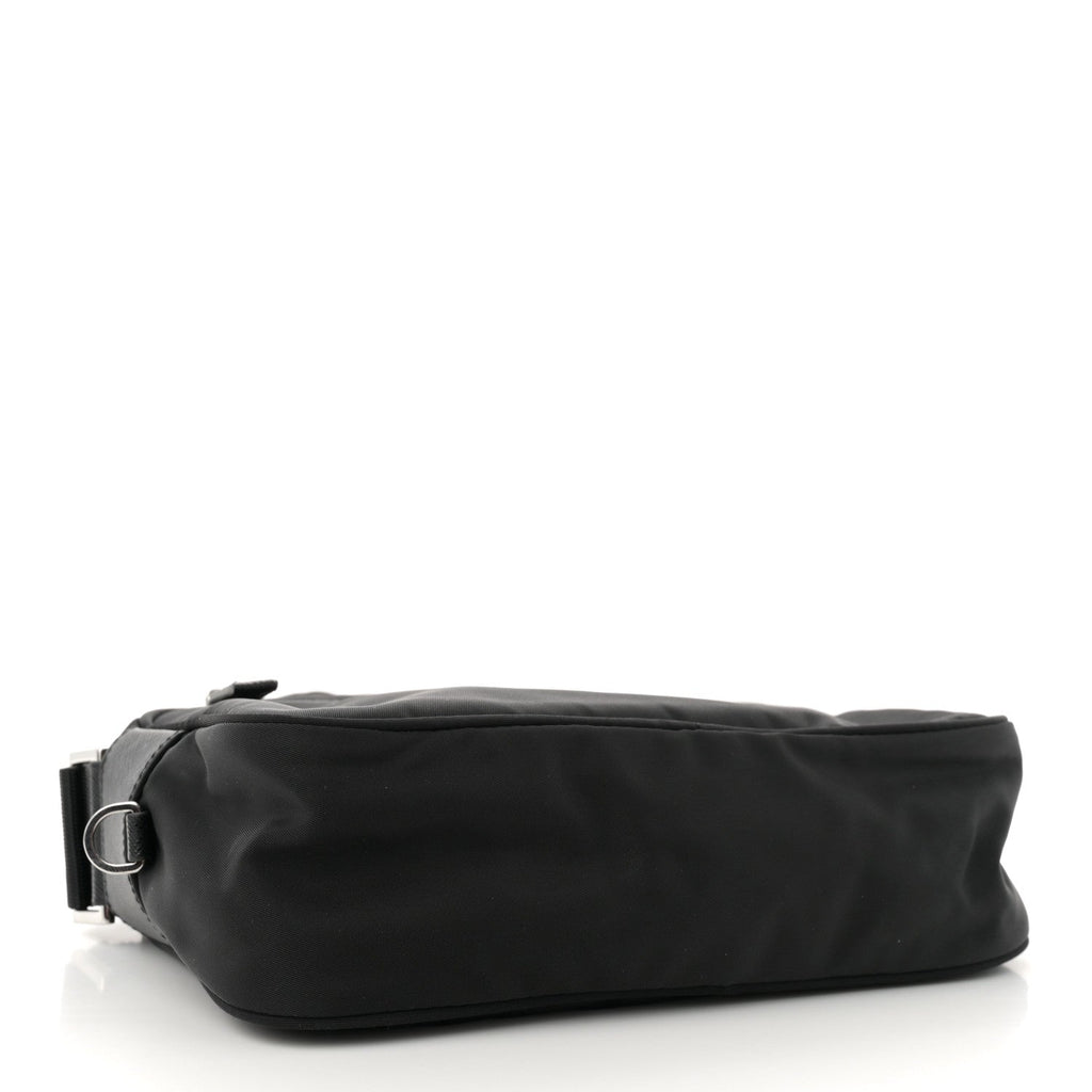 Re-Nylon Vela Saffiano Pocket Double Zip Shoulder Bag Black