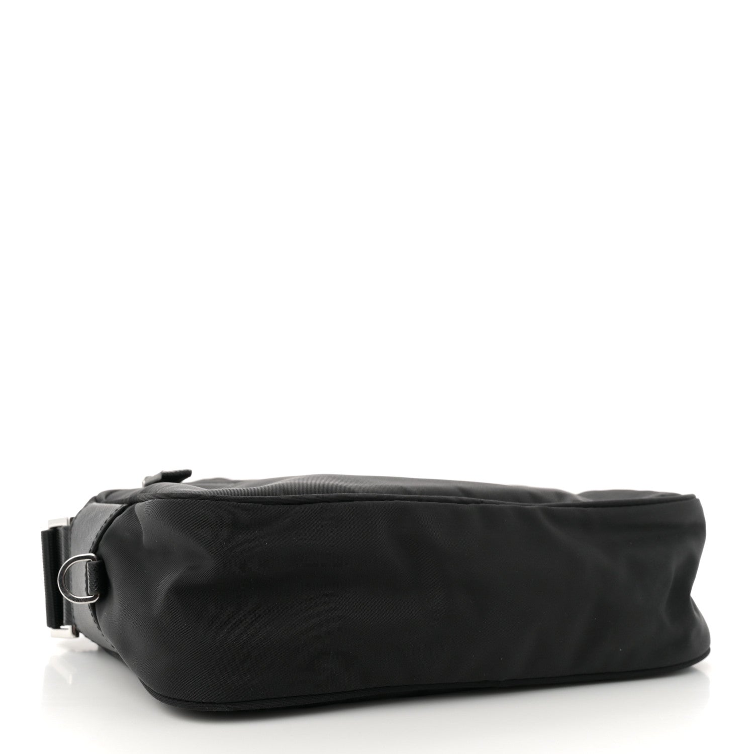 Re-Nylon Vela Saffiano Pocket Double Zip Shoulder Bag Black