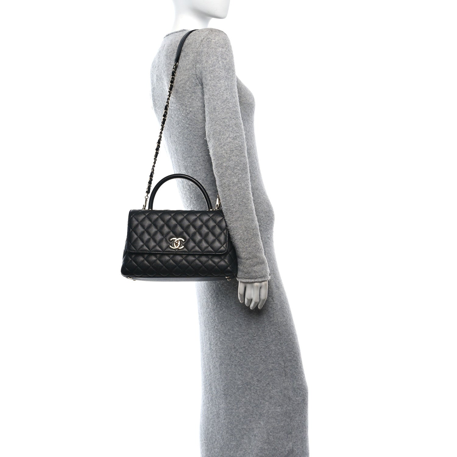 Caviar Quilted Small Coco Handle Flap Black
