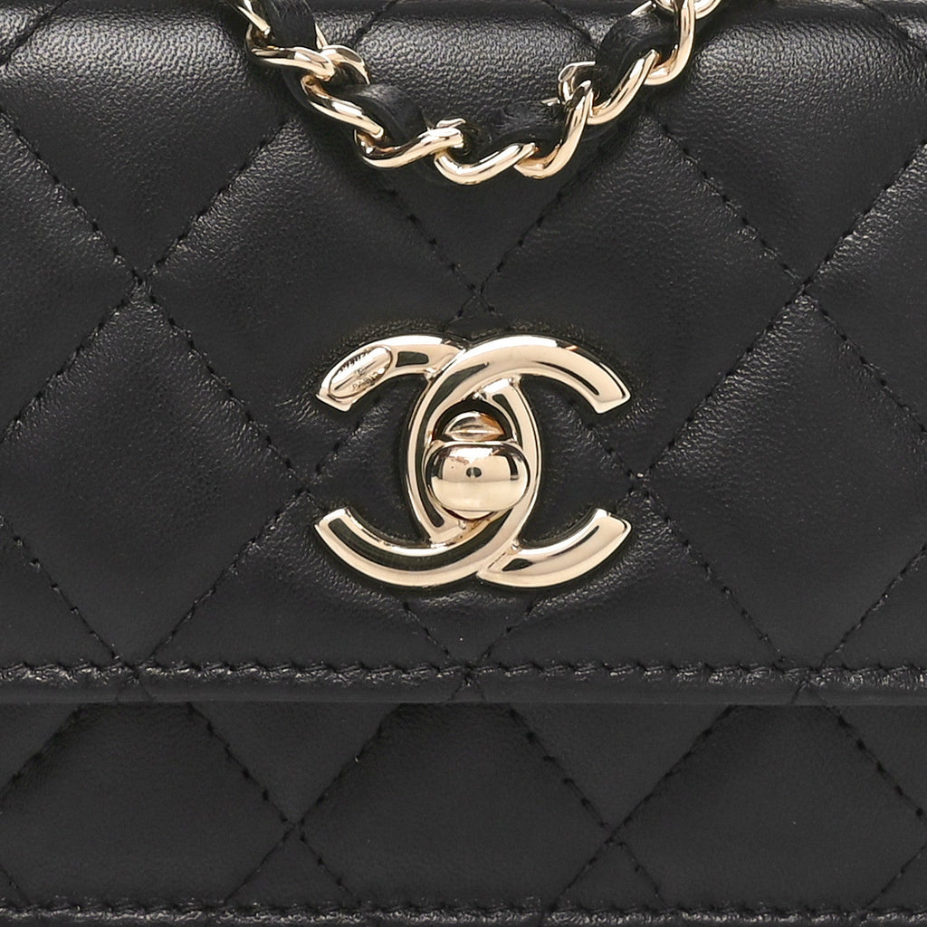 Lambskin Quilted Trendy CC  Holder On Chain Black