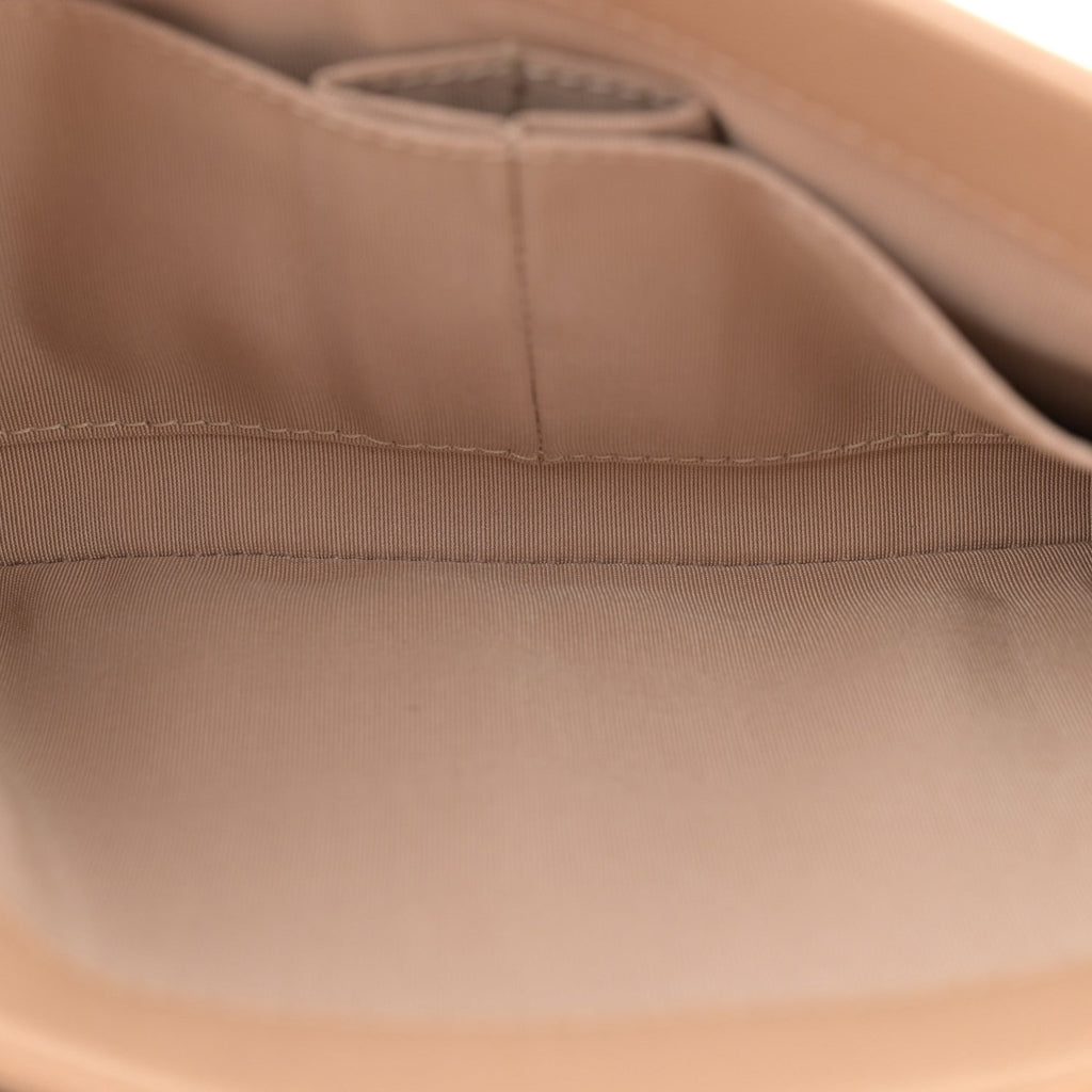 Grained Calfskin Stitched Enamel CC Flap Bag Beige