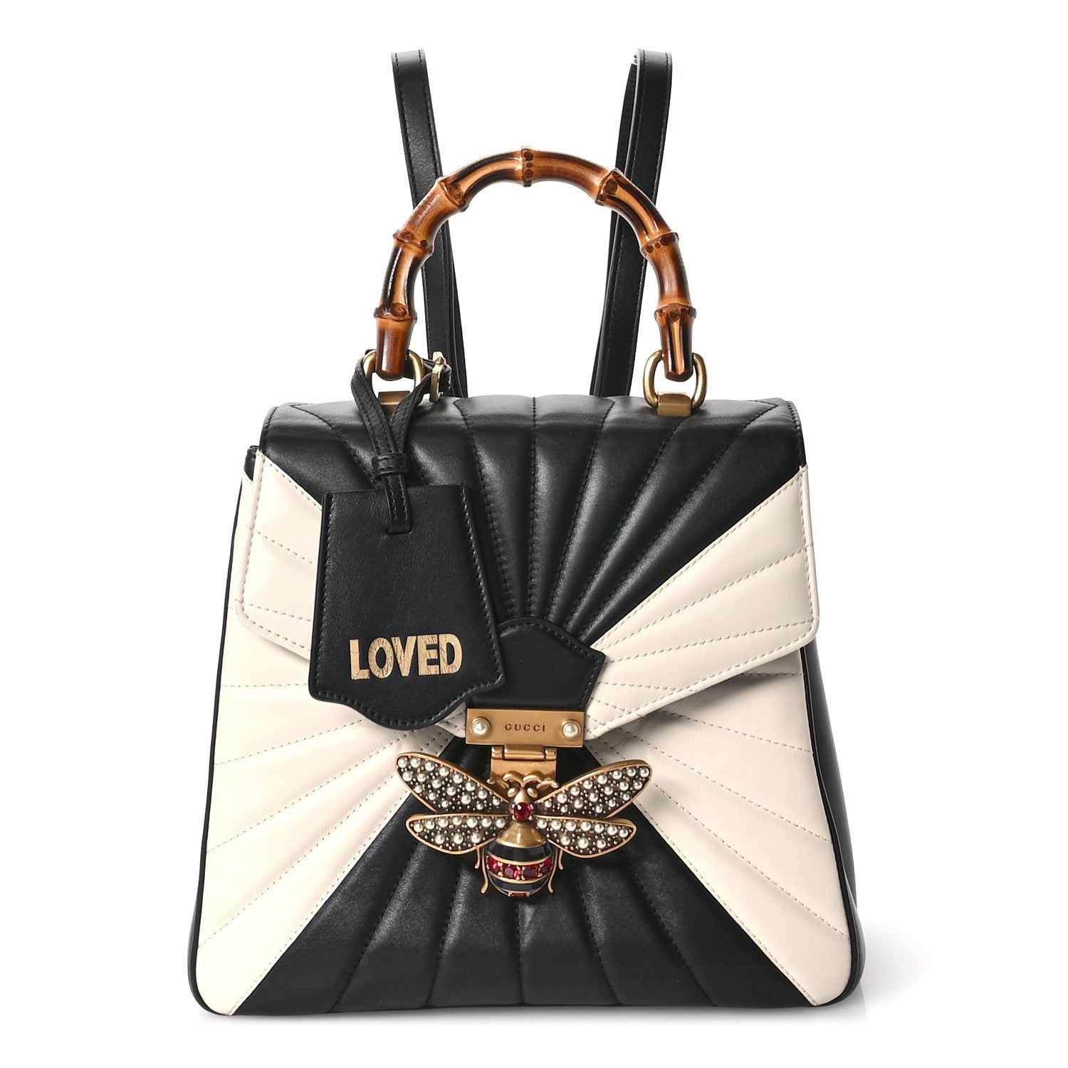 Calfskin Bamboo Trapuntata Queen Margaret Backpack Mystic White Black