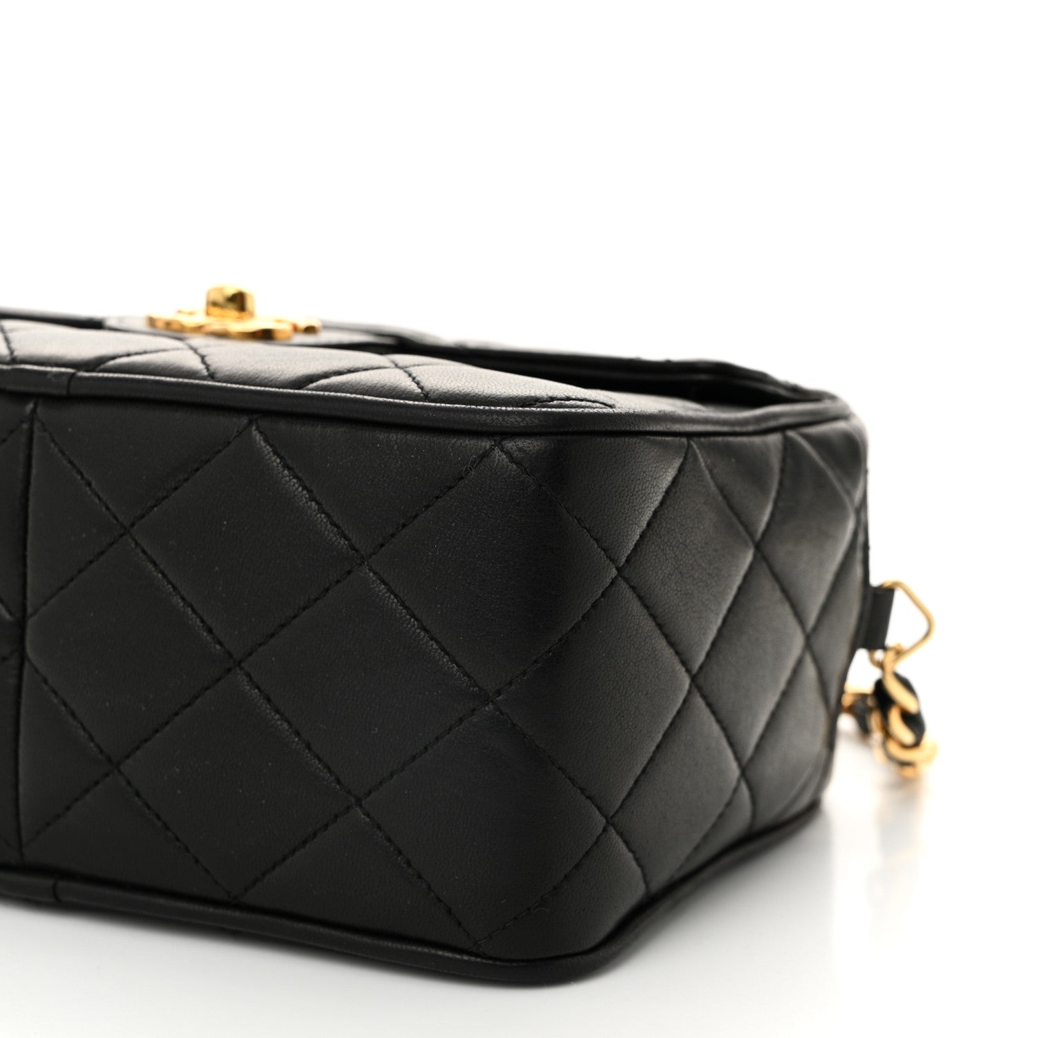 Lambskin Quilted Flap Camera Tassel Case Black
