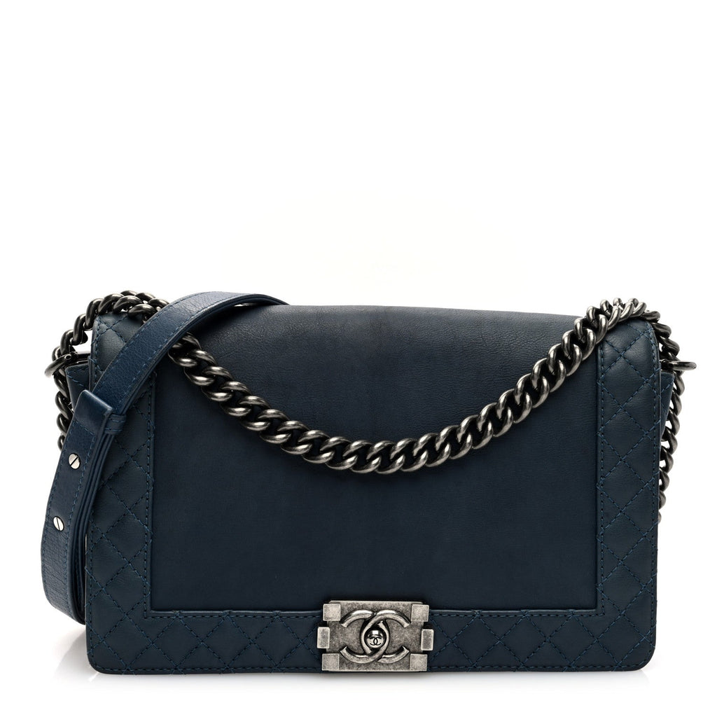 Calfskin Medium Boy Reverso Flap Blue
