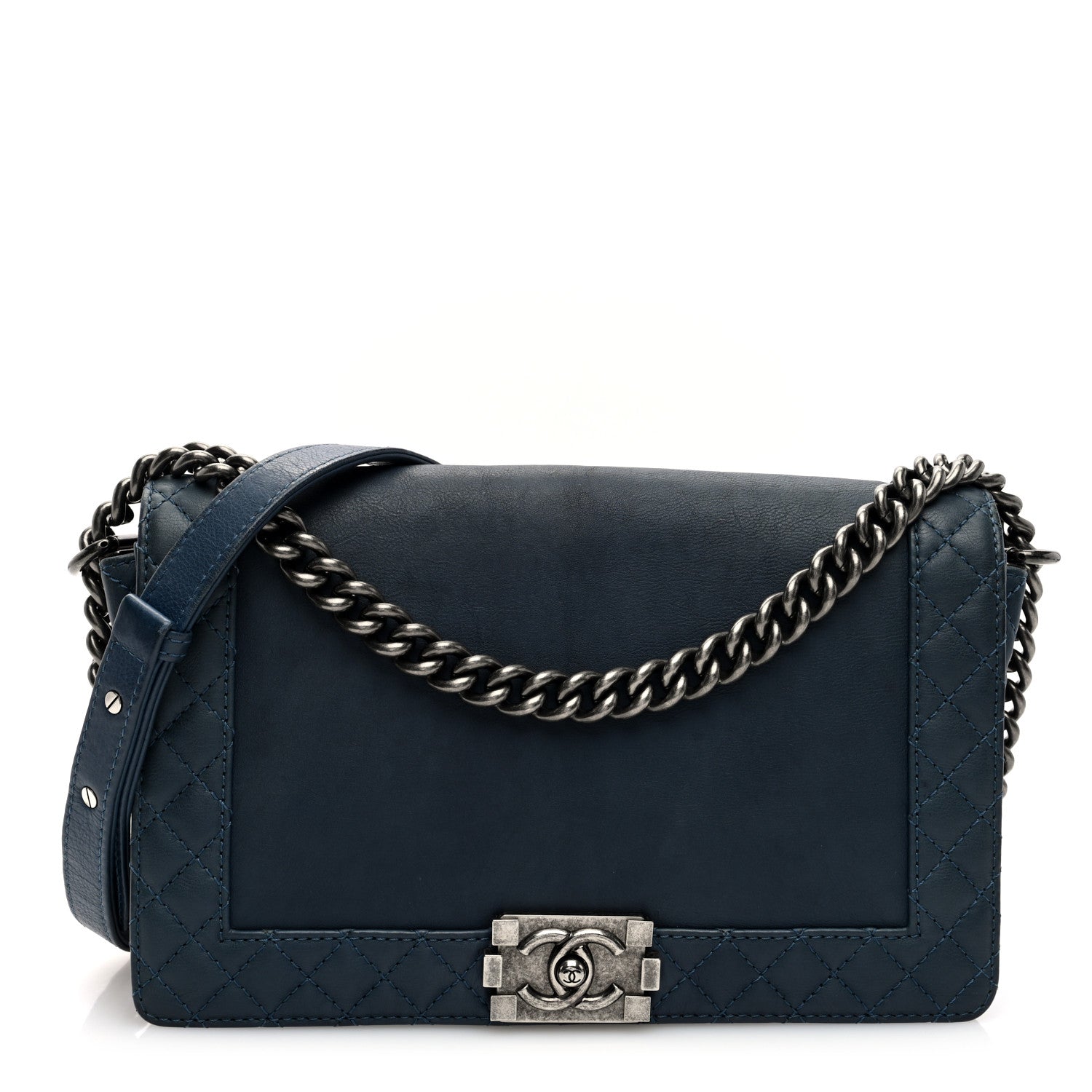 Calfskin Medium Boy Reverso Flap Blue