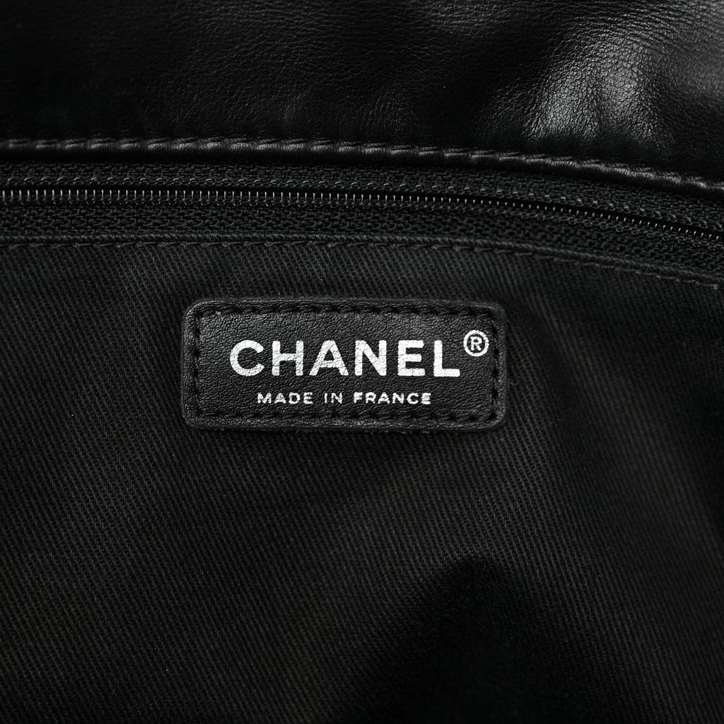 Calfskin Stitched Large Expandable Flap Bag Black