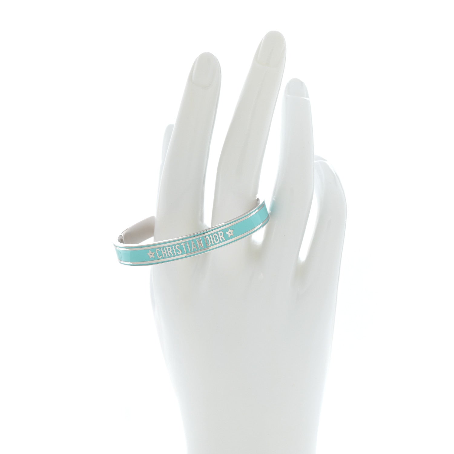 Metal Enamel Code Bangle Bracelet Light Blue Silver