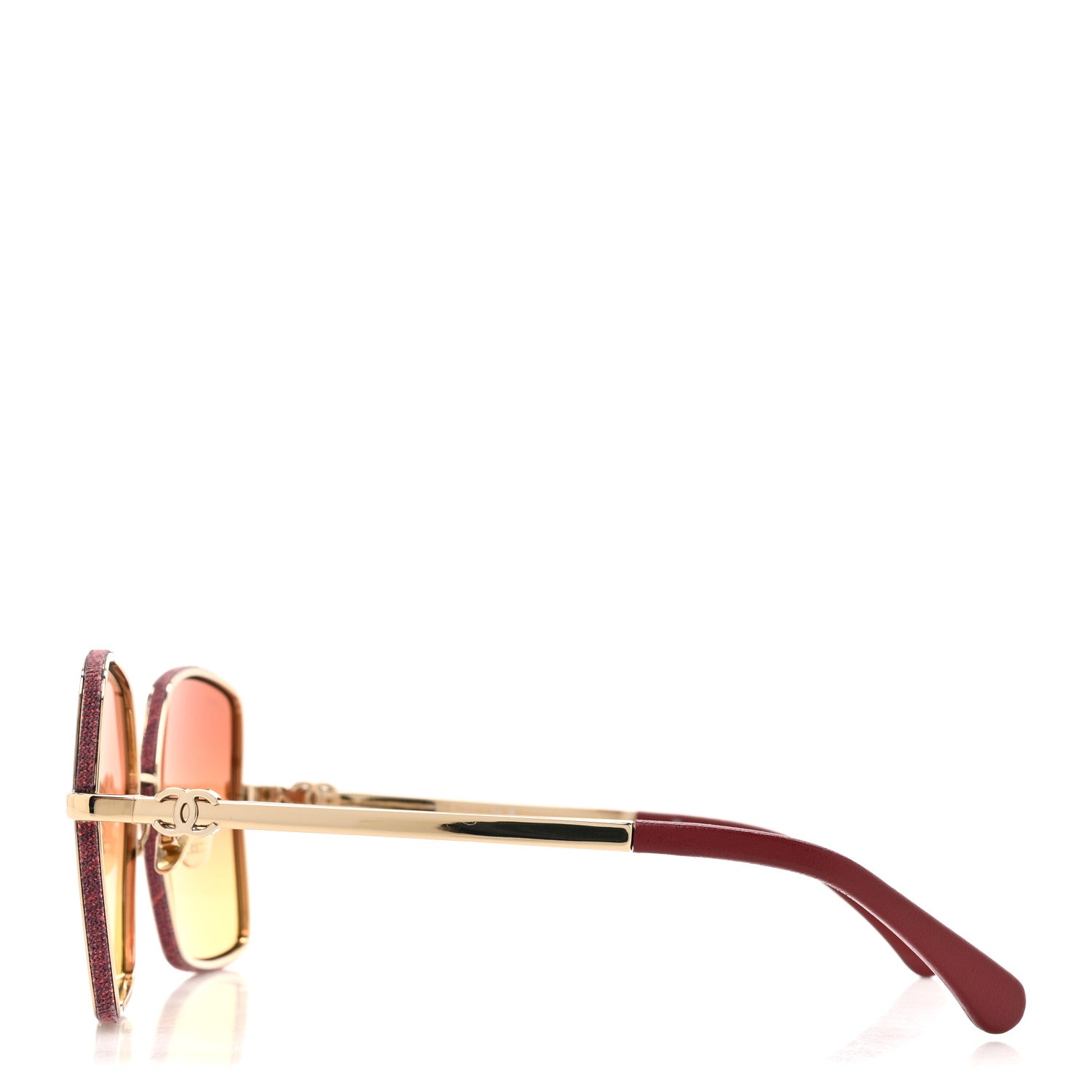 Metal Calfskin Denim Square Sunglasses 4288Q Gold