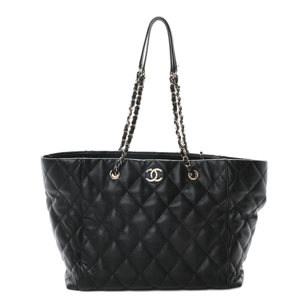 Caviar Quilted Large Shopping Tote Black