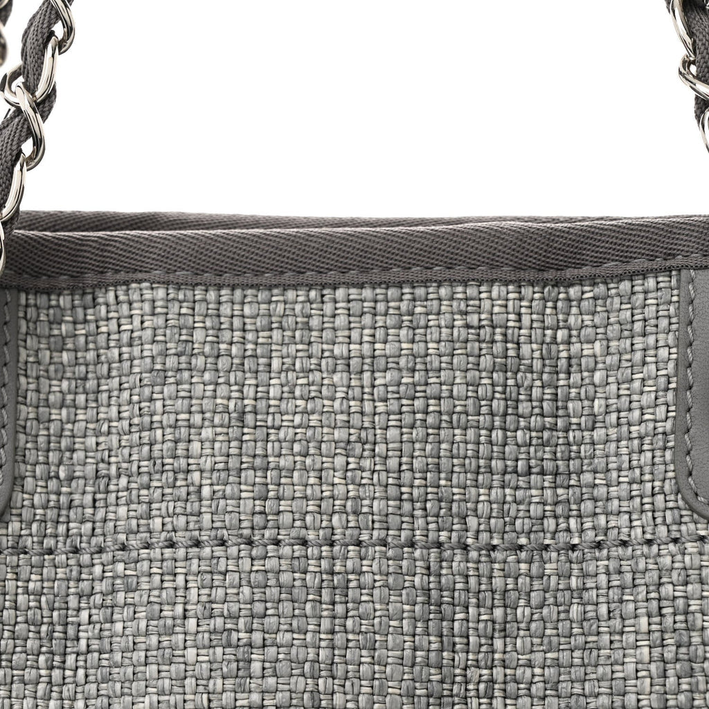 Woven Straw Raffia Small Deauville Tote Charcoal