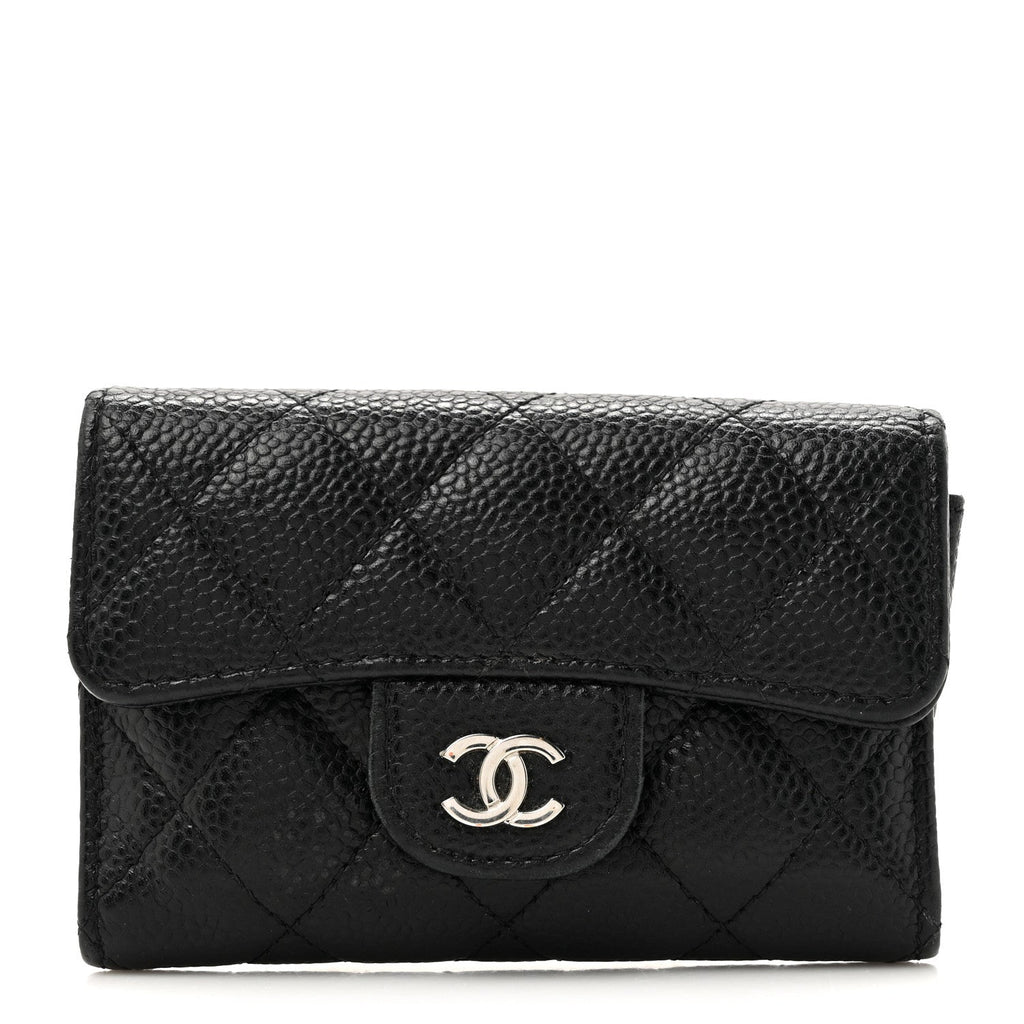 Caviar Quilted Flap  Holder Wallet Black
