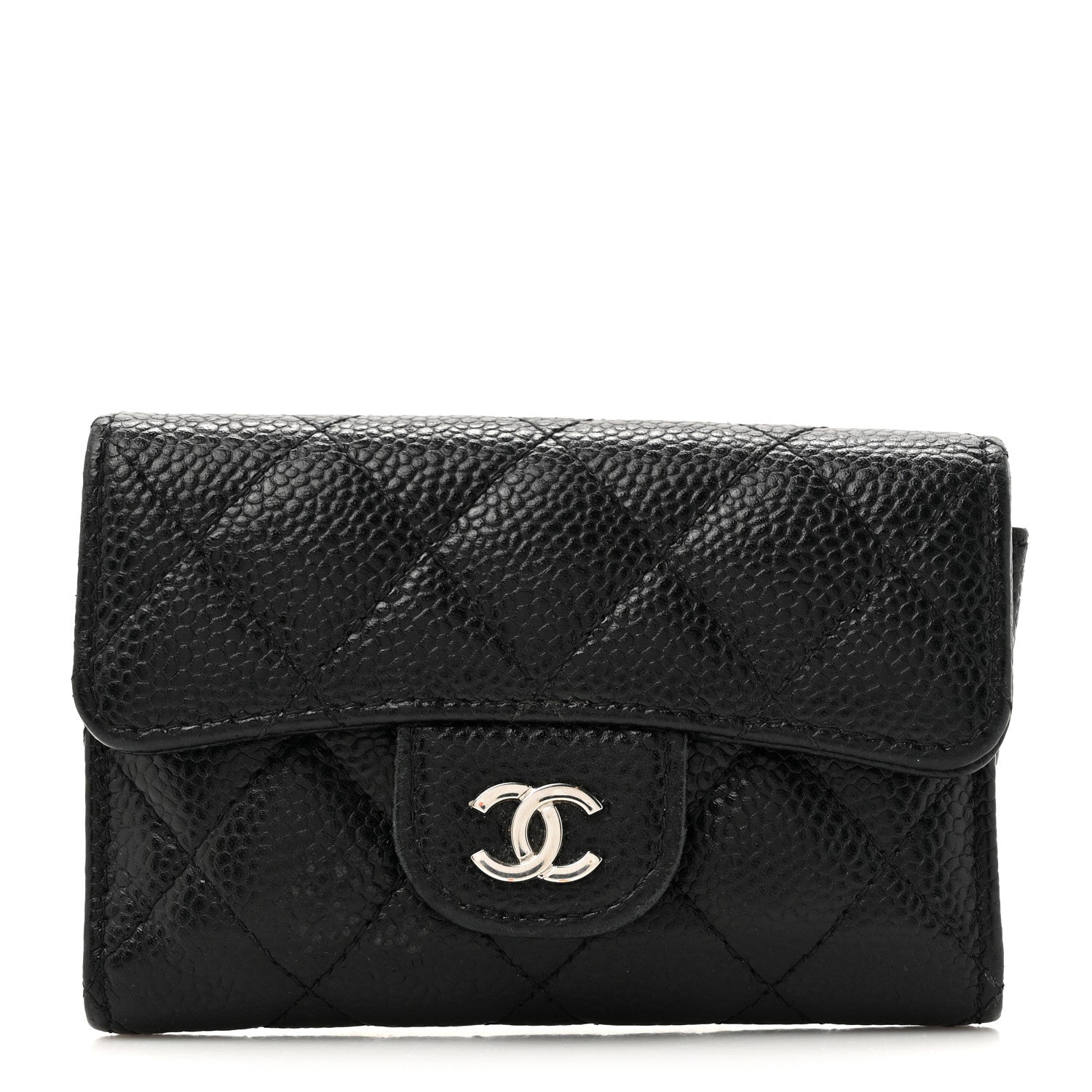 Caviar Quilted Flap  Holder Wallet Black