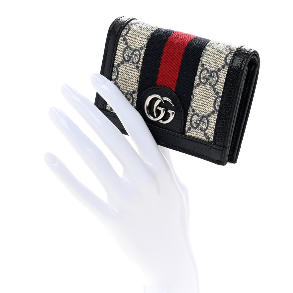 GG Supreme Monogram Textured Dollar Calfskin Web Ophidia  Case Beige Blue