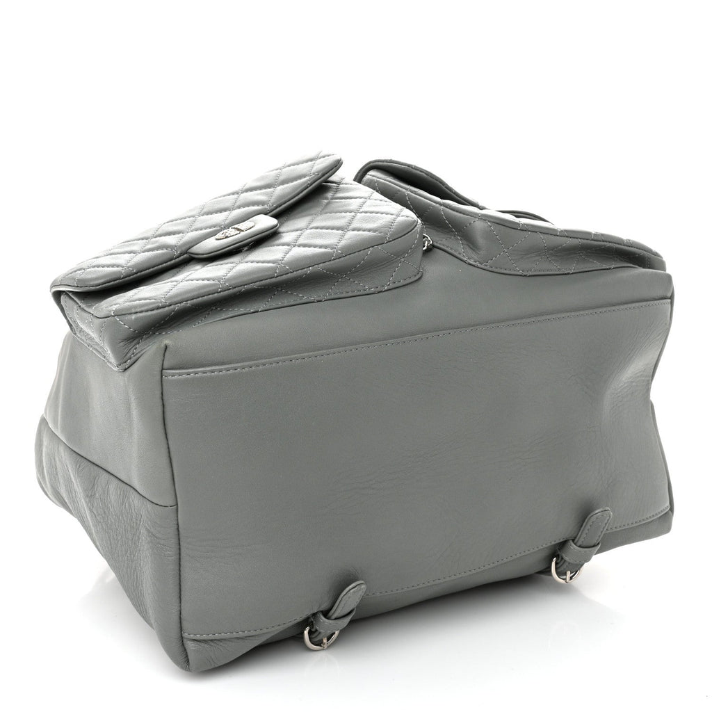 Lambskin Quilted Backpack Pocket Grey