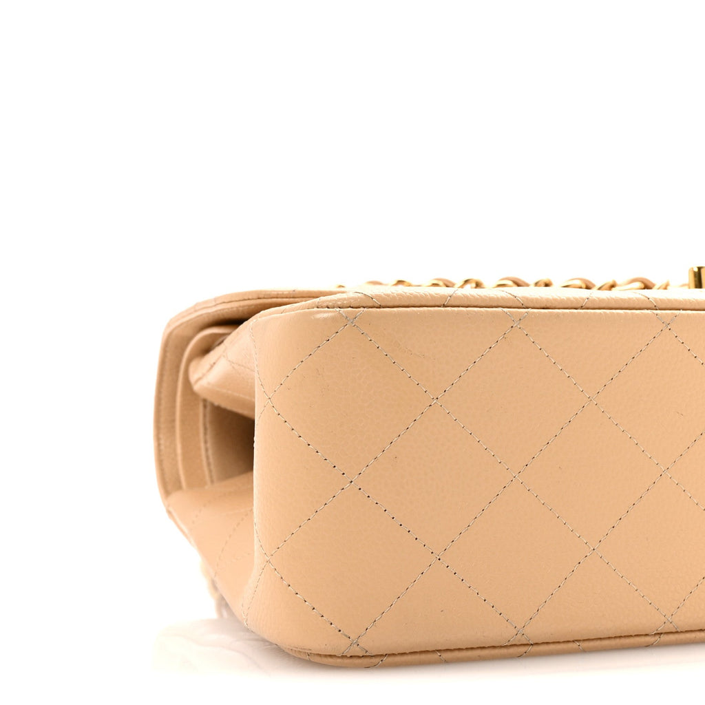 Caviar Quilted Jumbo Double Flap Beige