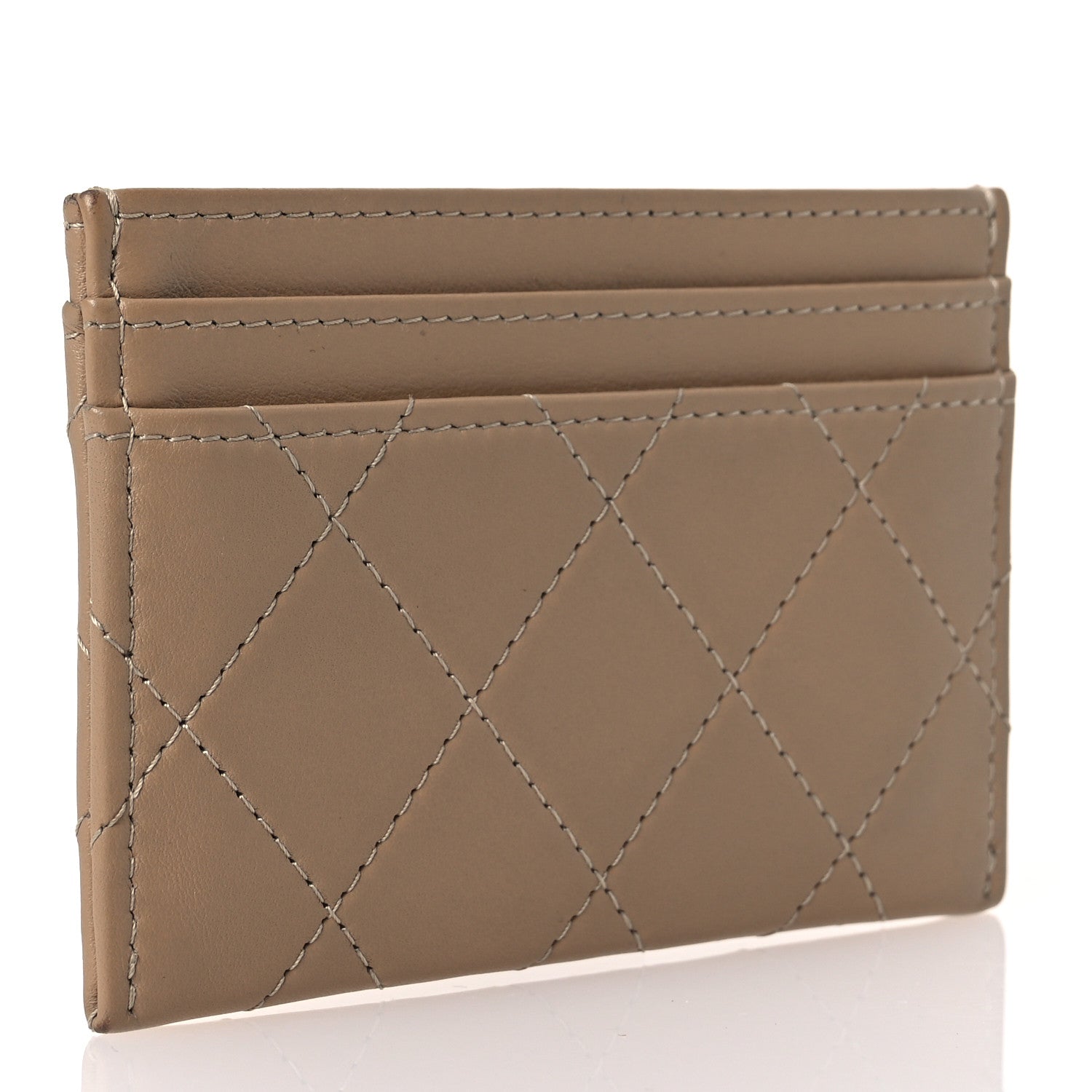 Lambskin Quilted  Holder Dark Beige