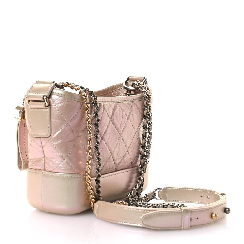 Iridescent Aged Calfskin Quilted Small Gabrielle Hobo Light Pink