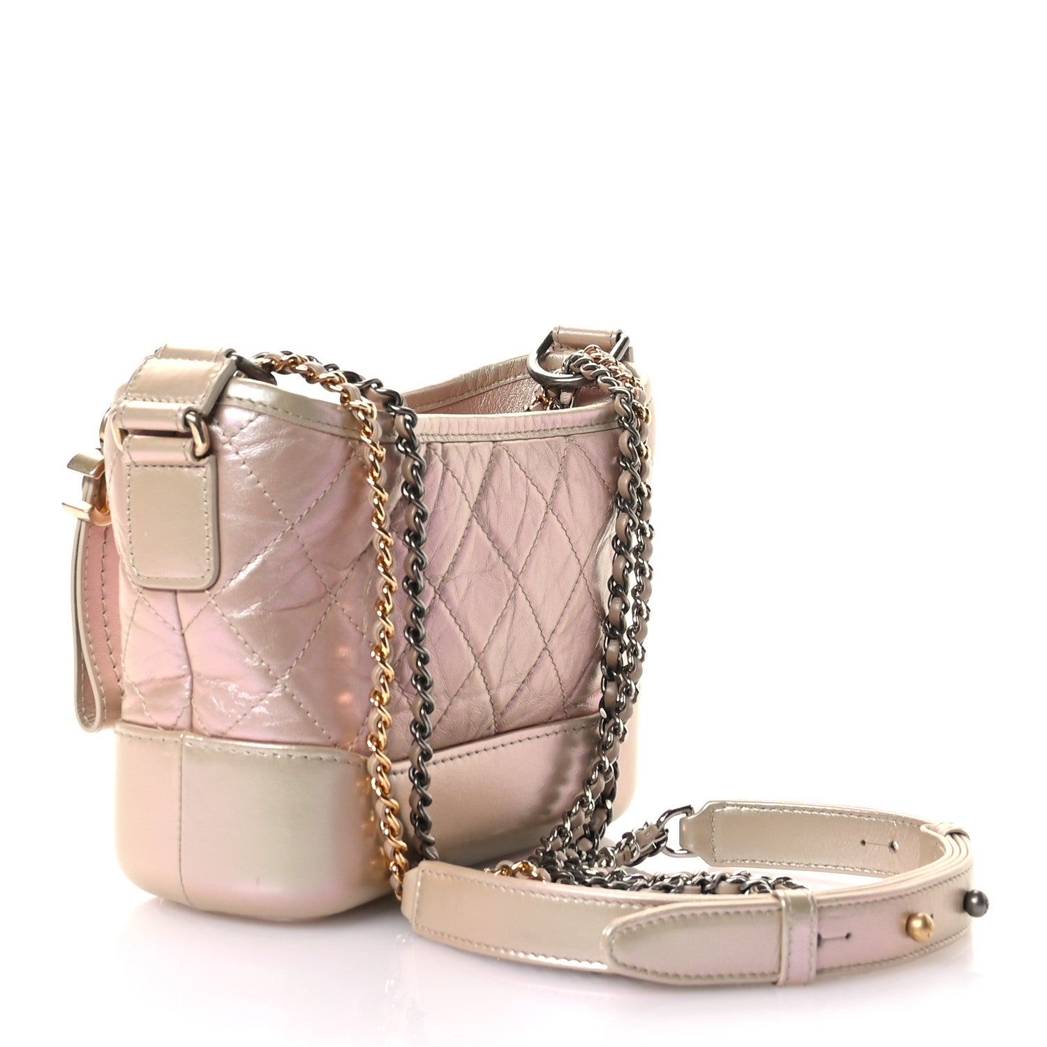 Iridescent Aged Calfskin Quilted Small Gabrielle Hobo Light Pink