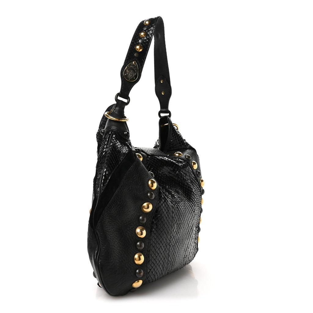 Suede Snakeskin Fringe Babouska Hobo Black