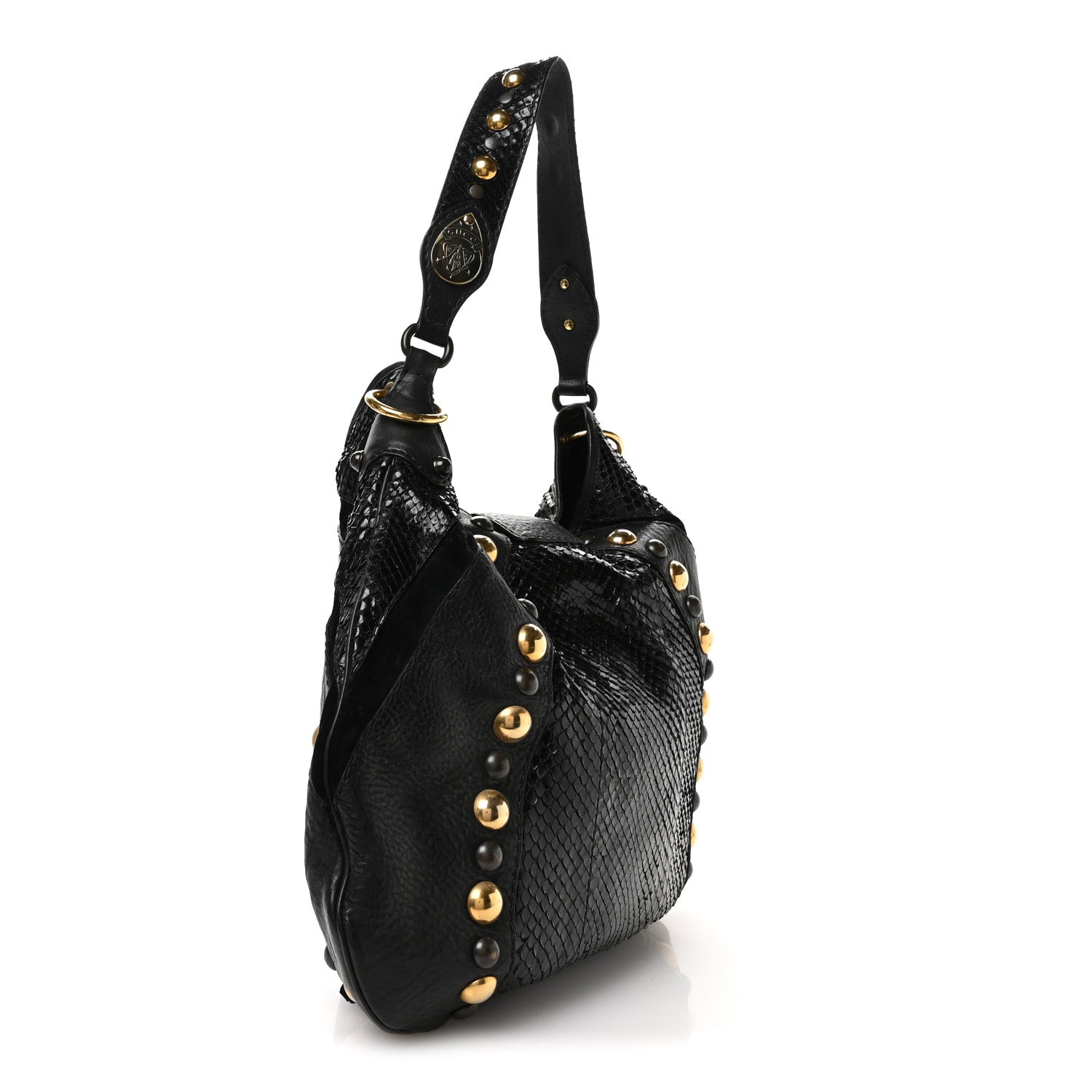 Suede Snakeskin Fringe Babouska Hobo Black