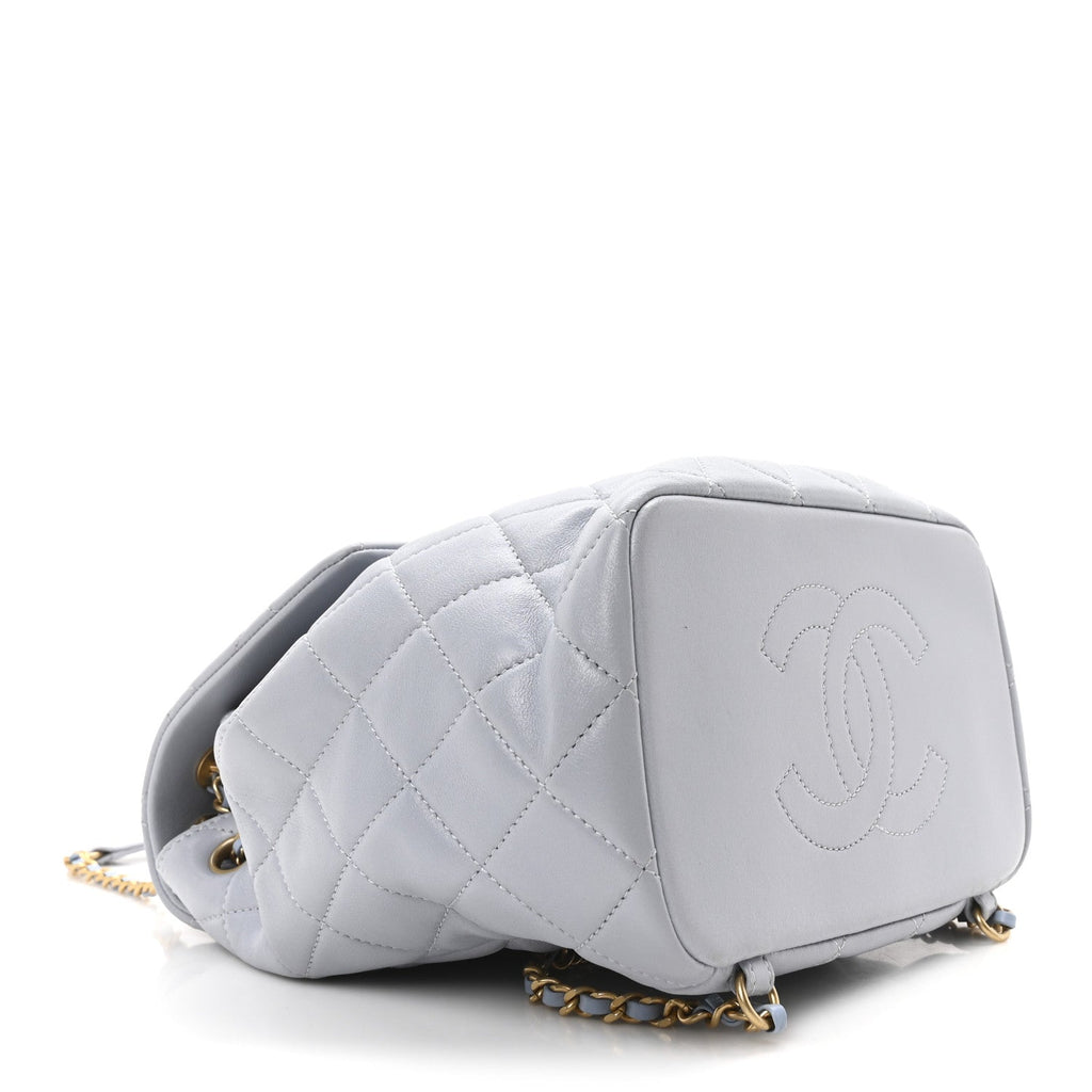 Lambskin Quilted Braided CC Backpack Light Grey