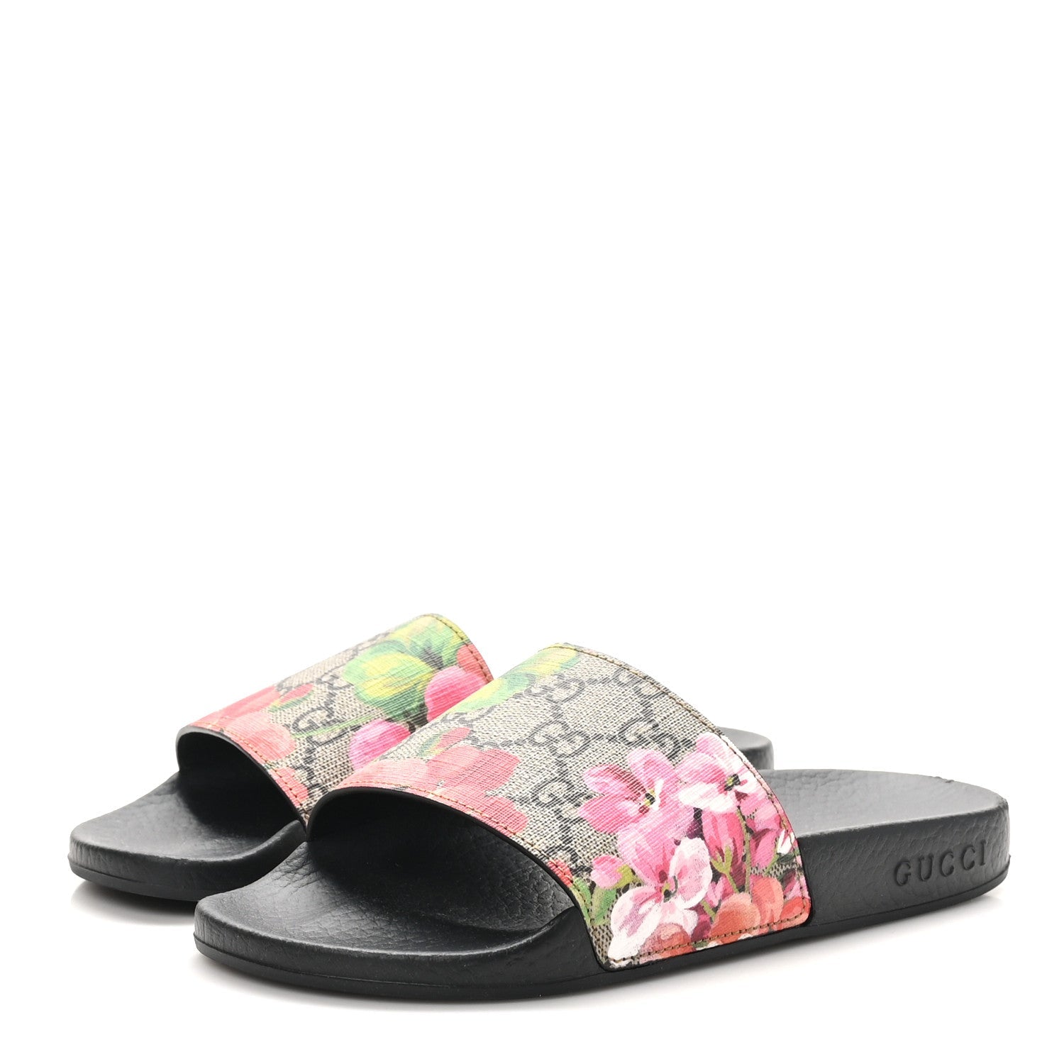 GG Supreme Monogram Blooms Slide Sandals 35 Beige Multicolor