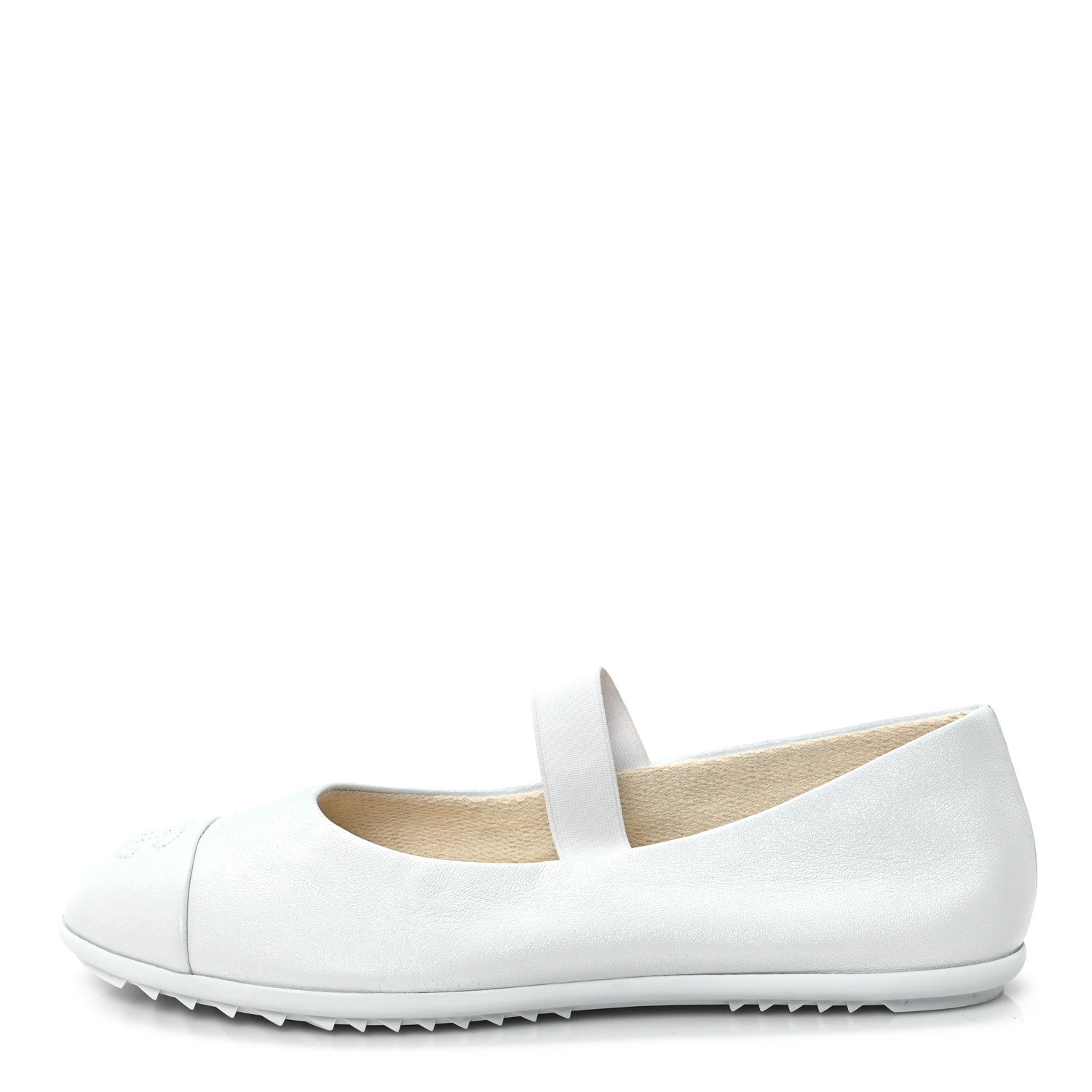 Lambskin Cap Toe CC Mary Jane Flats 38.5 White
