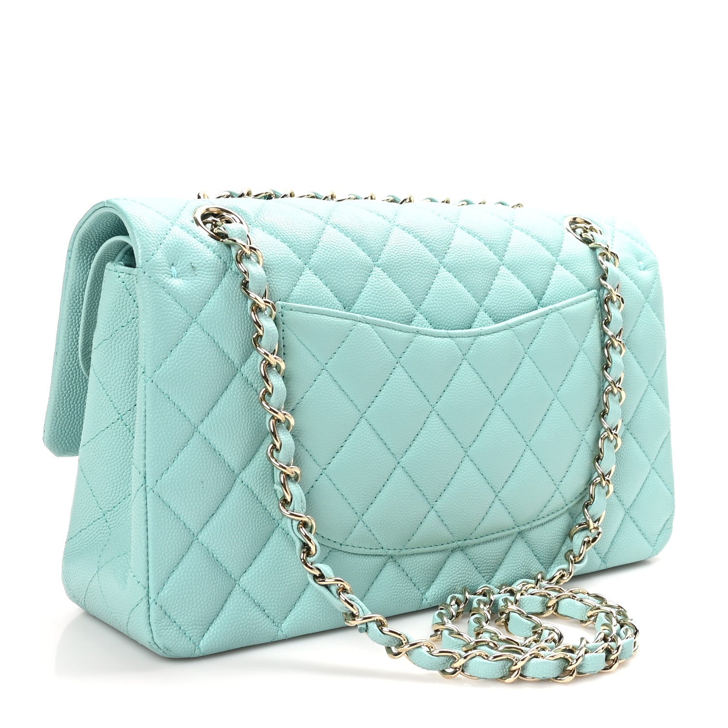 Caviar Quilted Medium Double Flap Light Blue