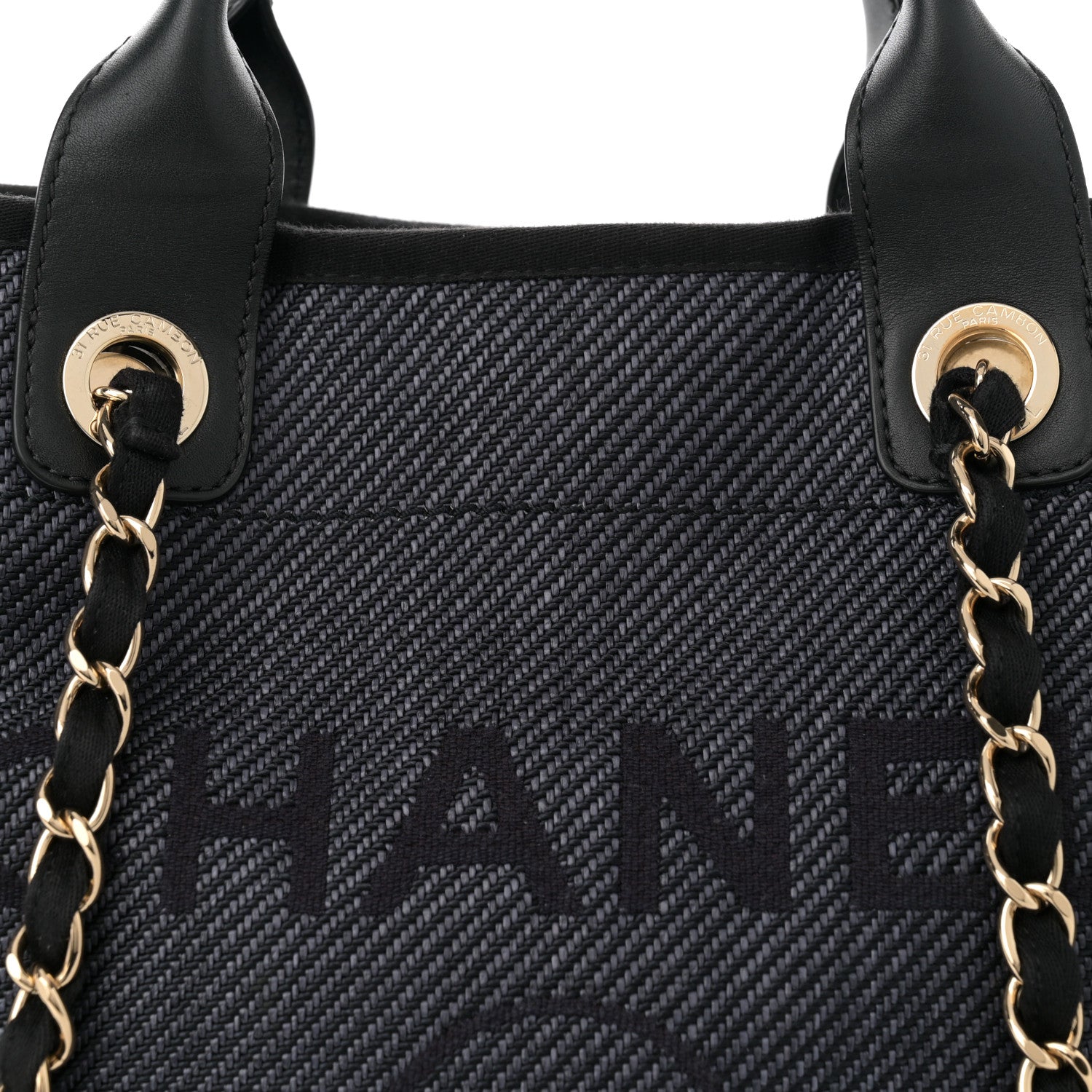 Mixed Fibers Calfskin Striped Medium Deauville Tote Black Black