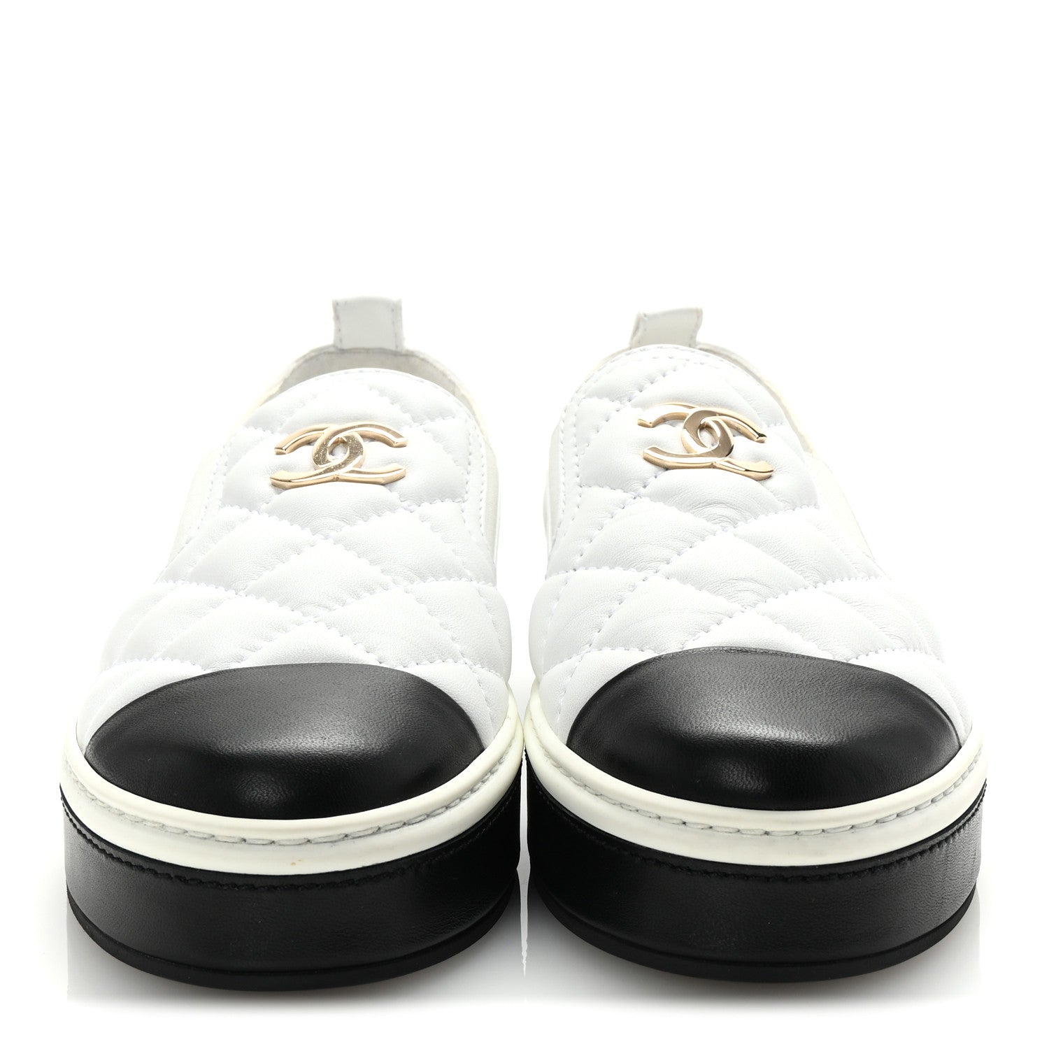 Lambskin Quilted Womens CC Stroll Sneakers 38 White