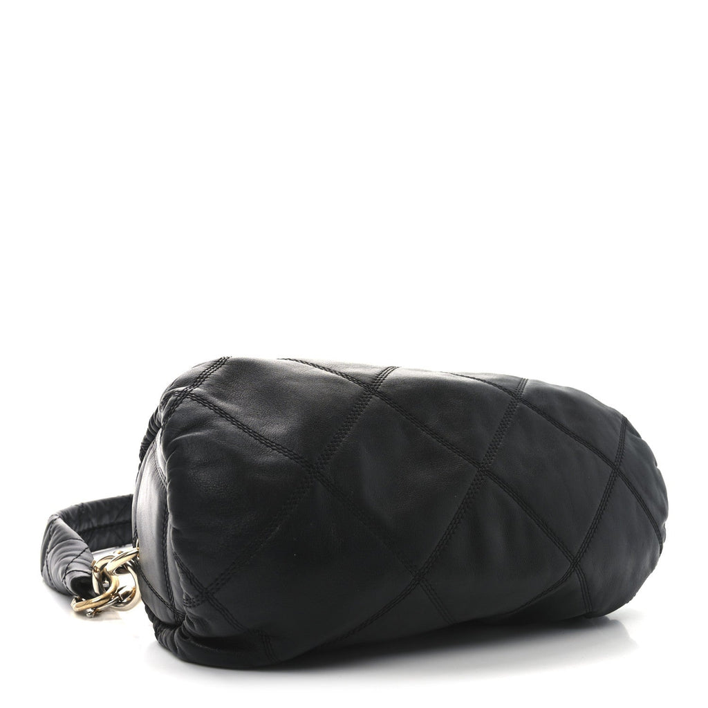 Lambskin Quilted  Bowling Bag Black
