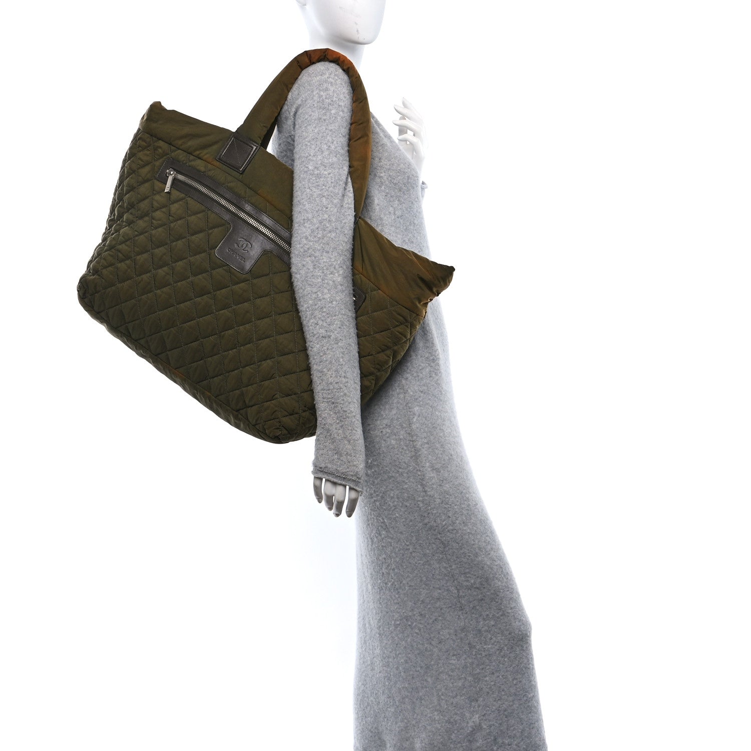 Nylon Quilted Large Coco Cocoon Shopping Tote Green
