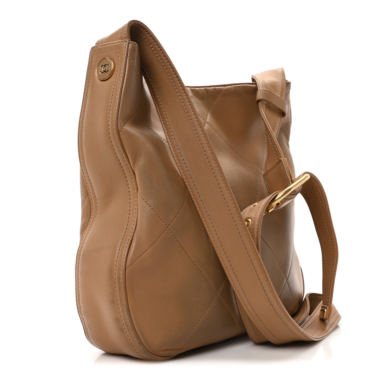 Calfskin Stitched Easy Mood Hobo Beige