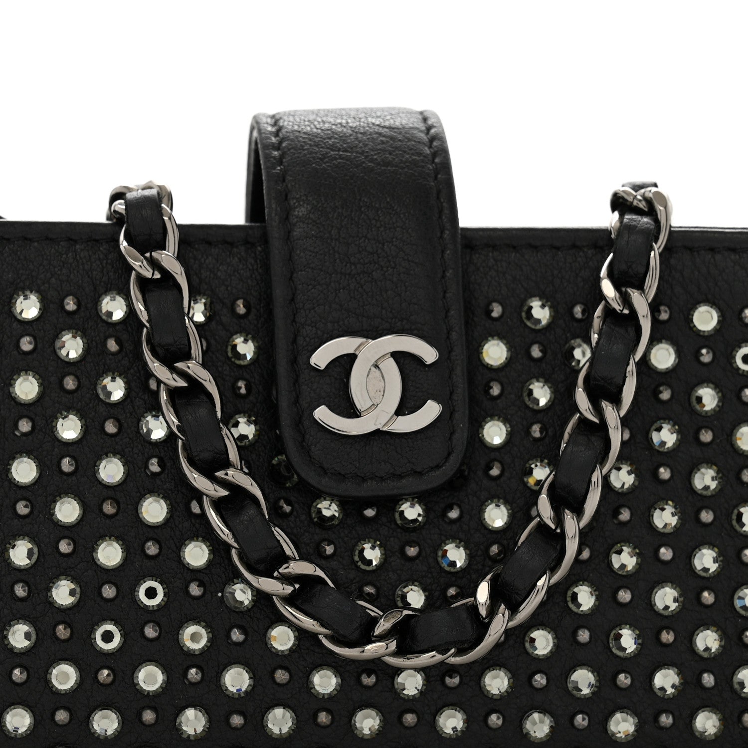 Calfskin Strass Studded Mini Phone Holder Clutch Black