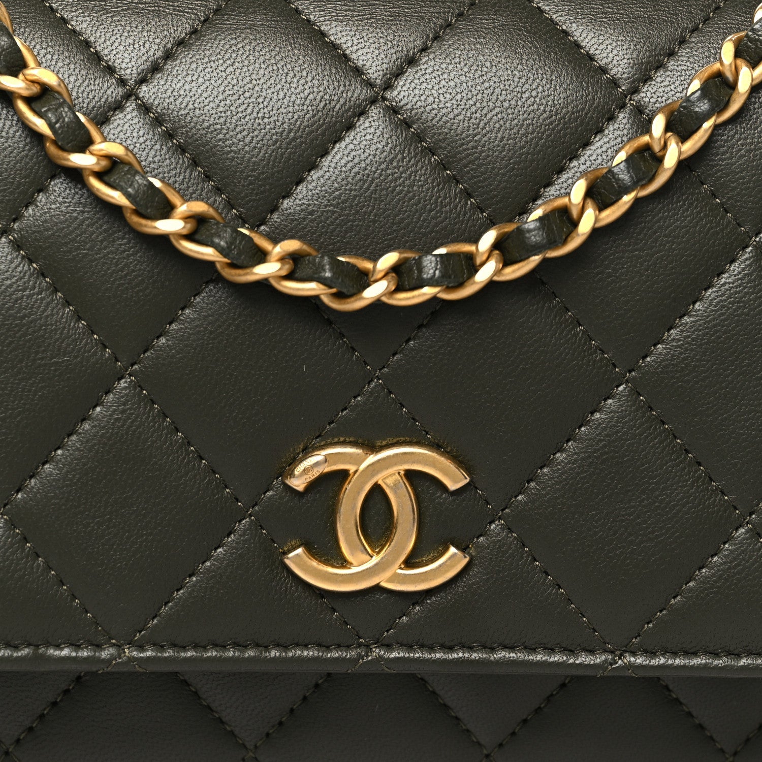 Lambskin Quilted Pick Me Up Wallet On Chain WOC Green