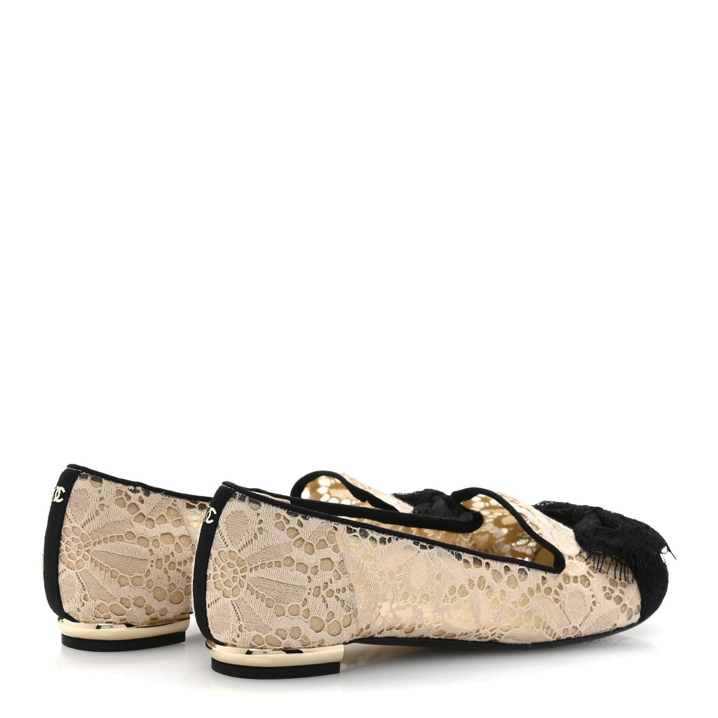 Lace Cap Toe CC Flats 36.5 Beige Black