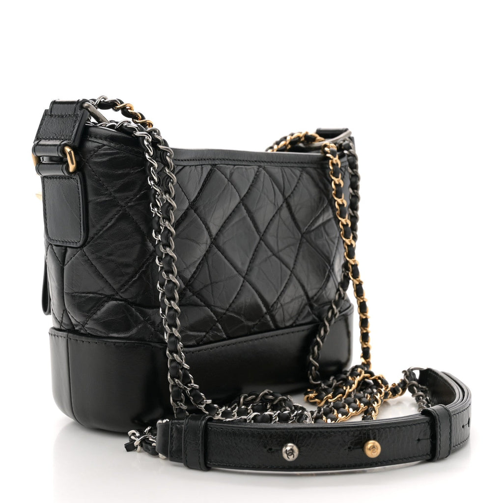 Aged Calfskin Quilted Small Gabrielle Hobo Black