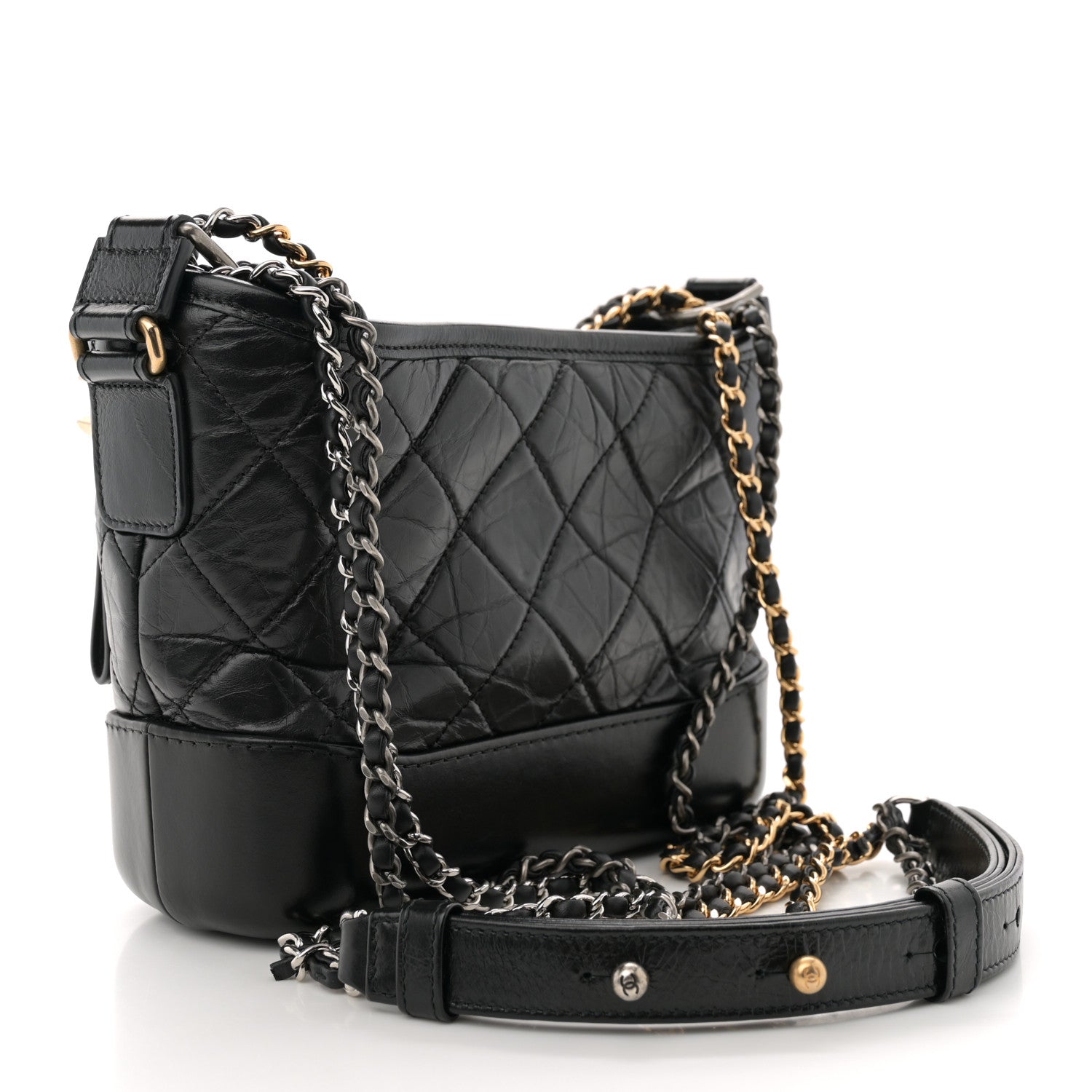 Aged Calfskin Quilted Small Gabrielle Hobo Black
