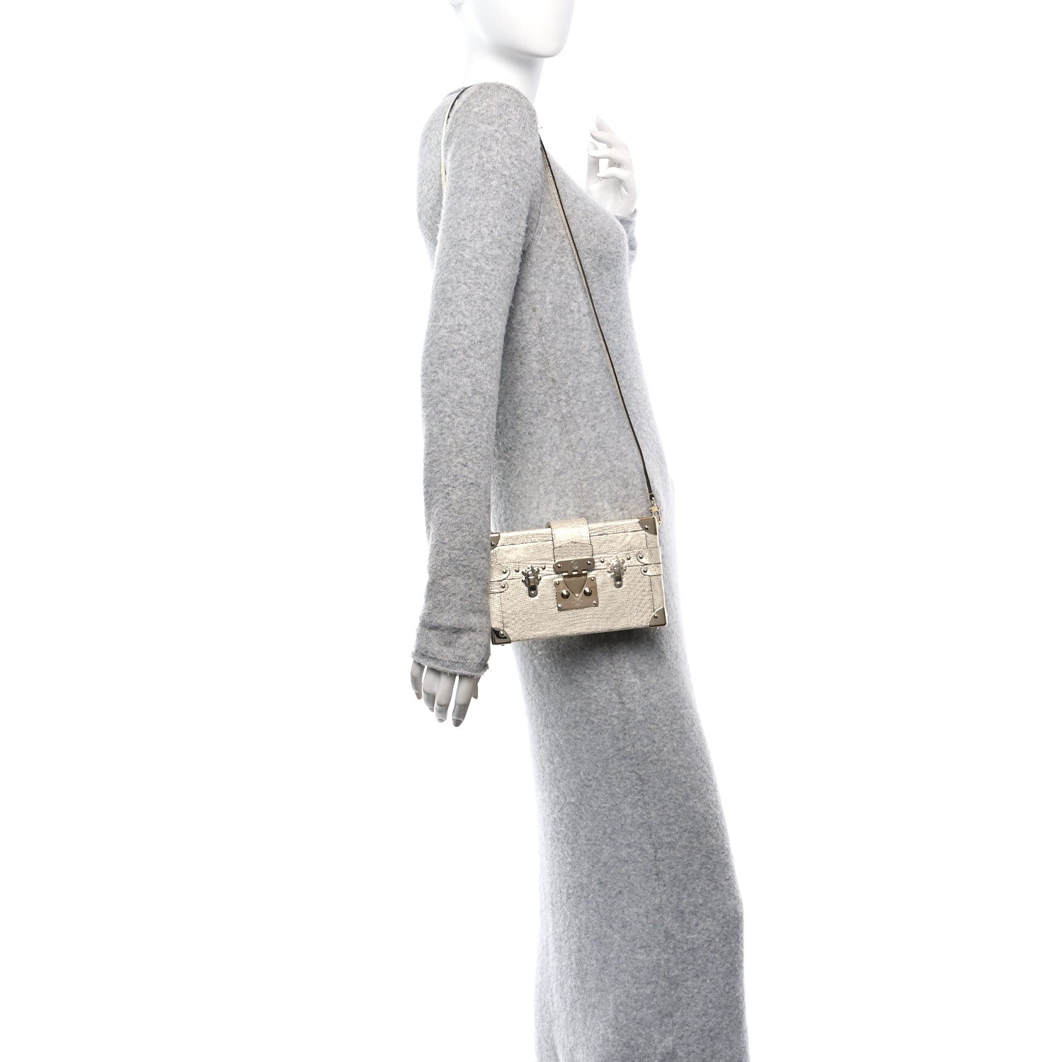 Metallic Lizard Petite Malle Silver